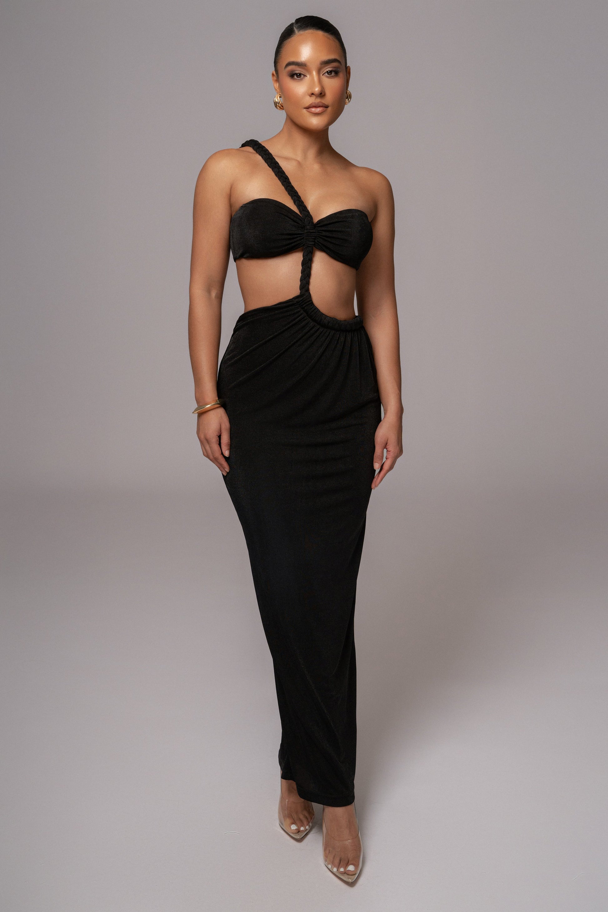 Black Ema One Shoulder Maxi Dress JLUXLABEL