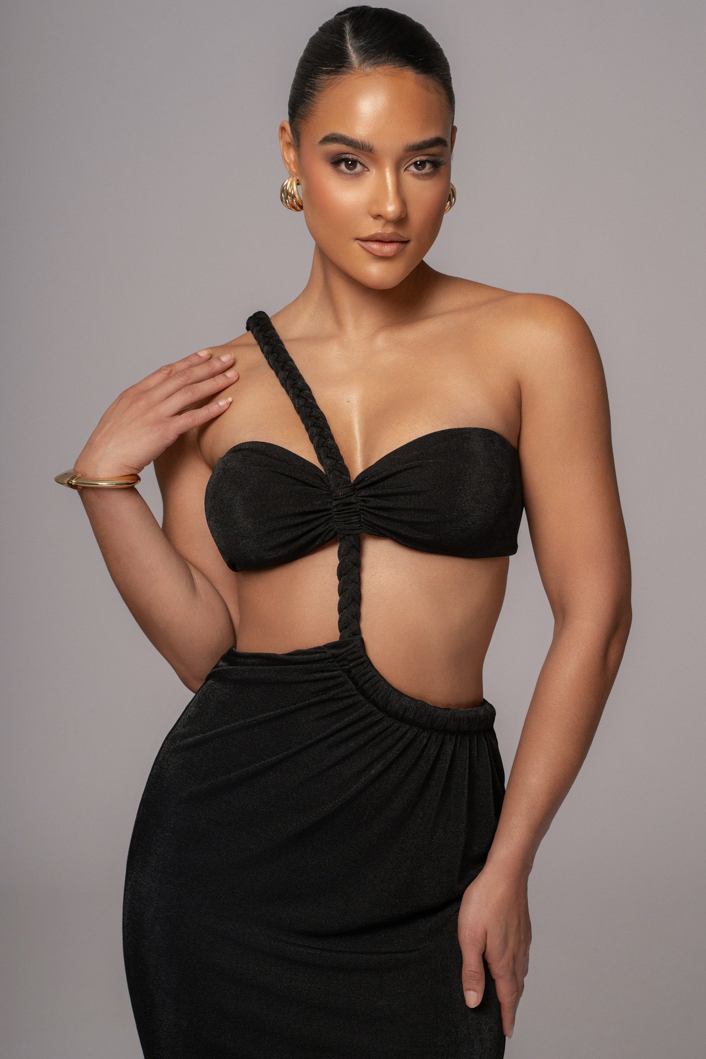Black Ema One Shoulder Maxi Dress JLUXLABEL