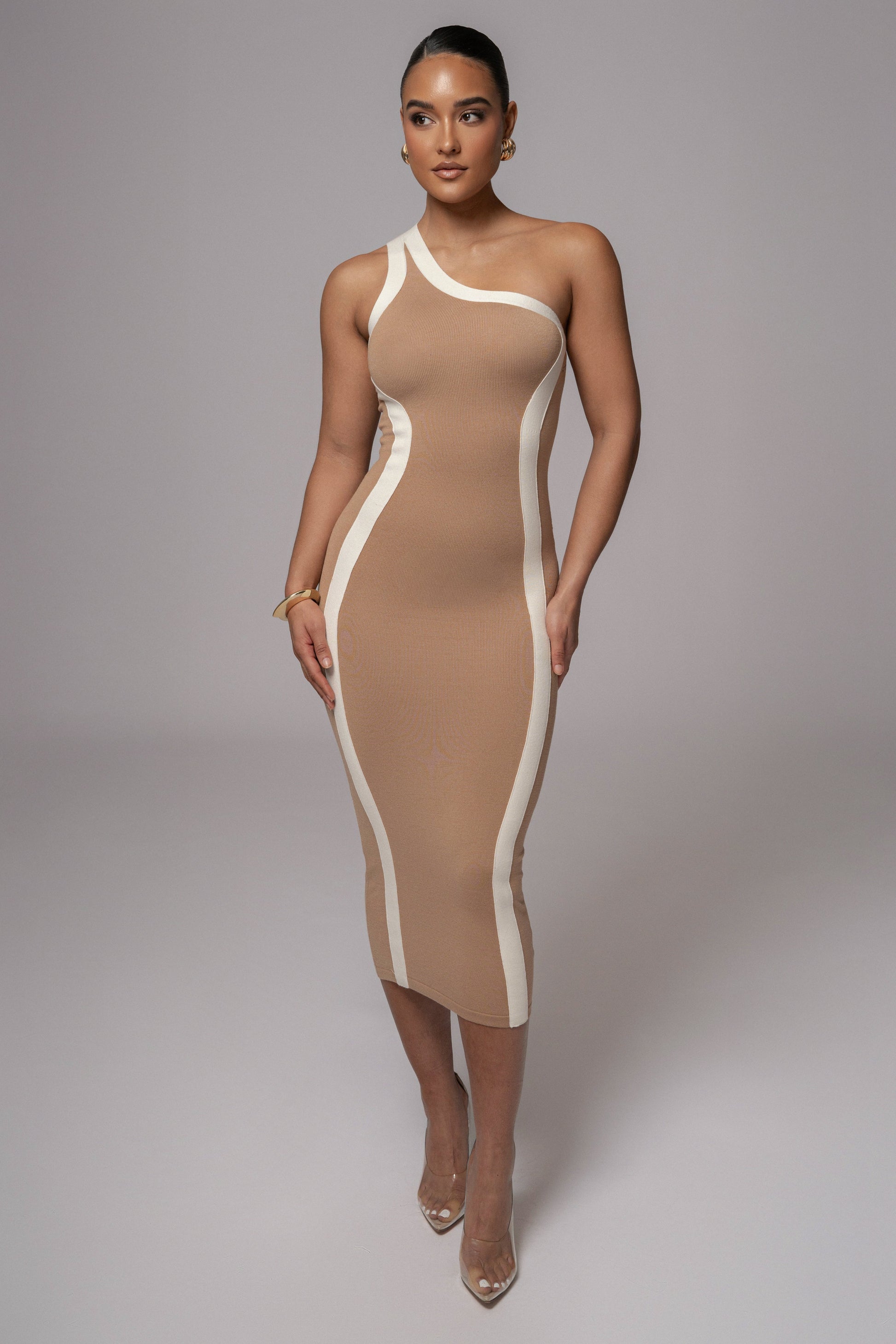 Beige Breann Contrast Maxi Dress JLUXLABEL