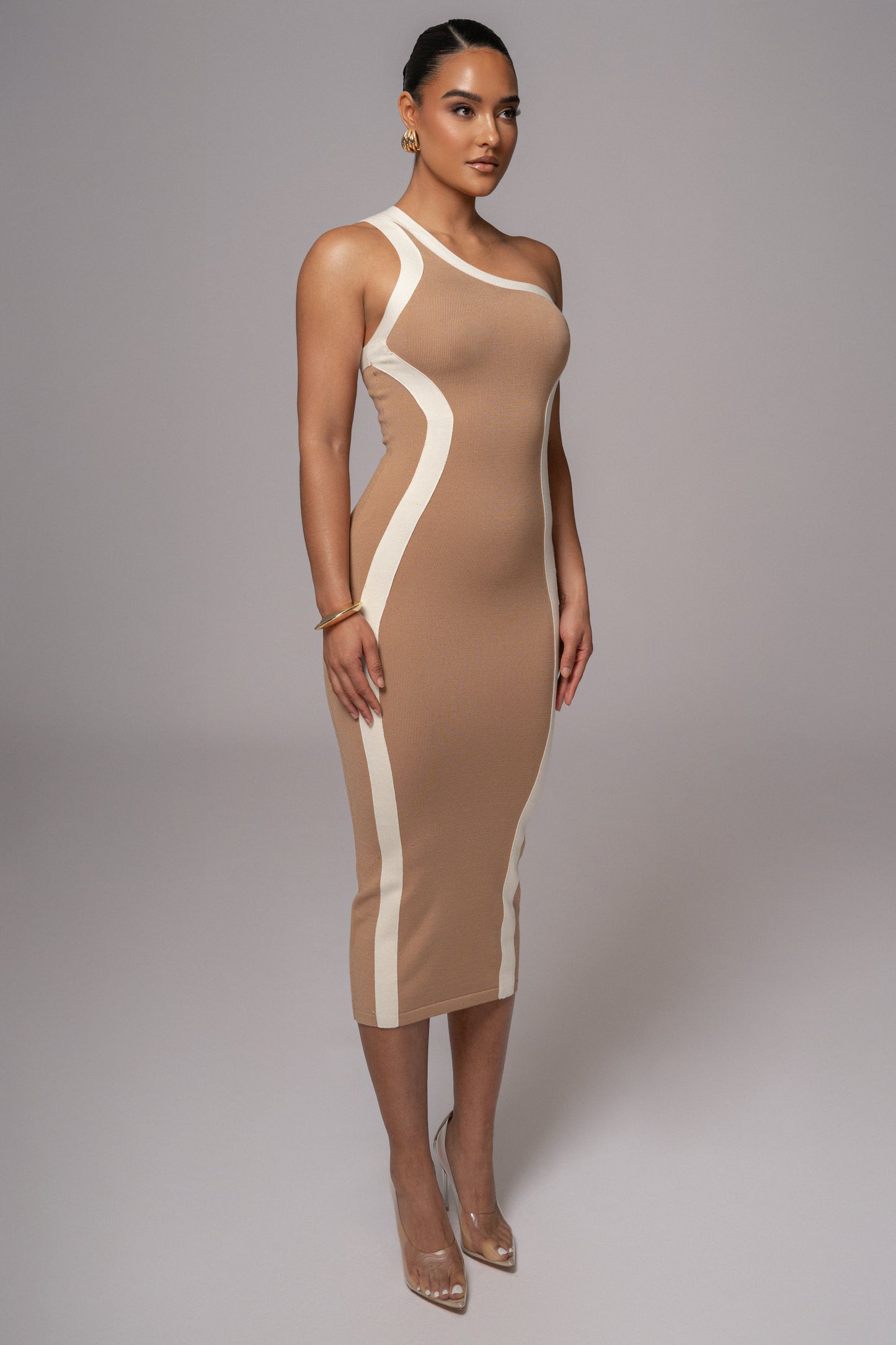 Beige Breann Contrast Maxi Dress JLUXLABEL