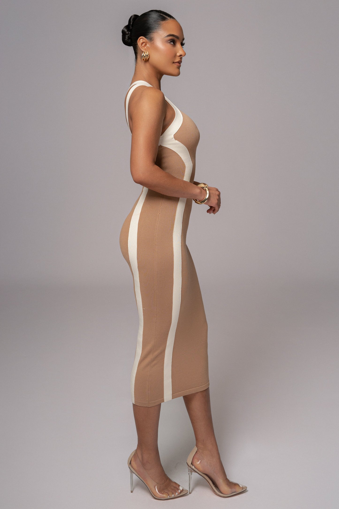 Beige Breann Contrast Maxi Dress JLUXLABEL