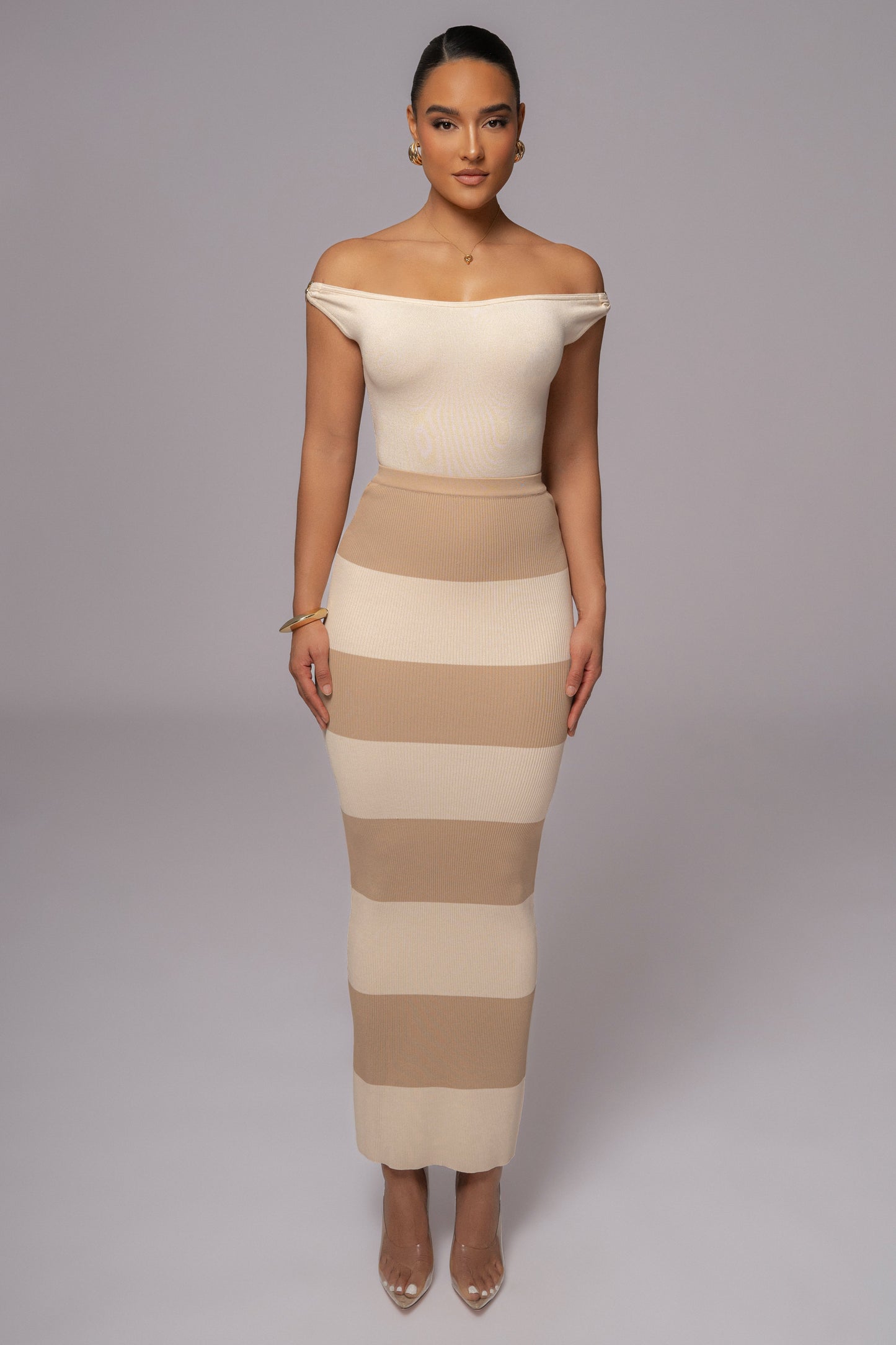 Ivory/Beige Jaide Maxi Knit Skirt JLUXLABEL