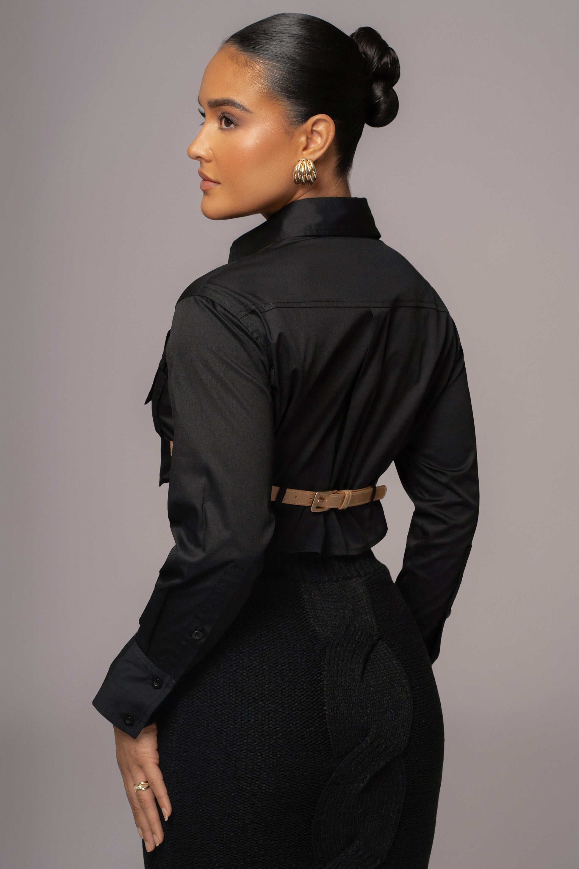 Black Close To You Collared Top JLUXLABEL
