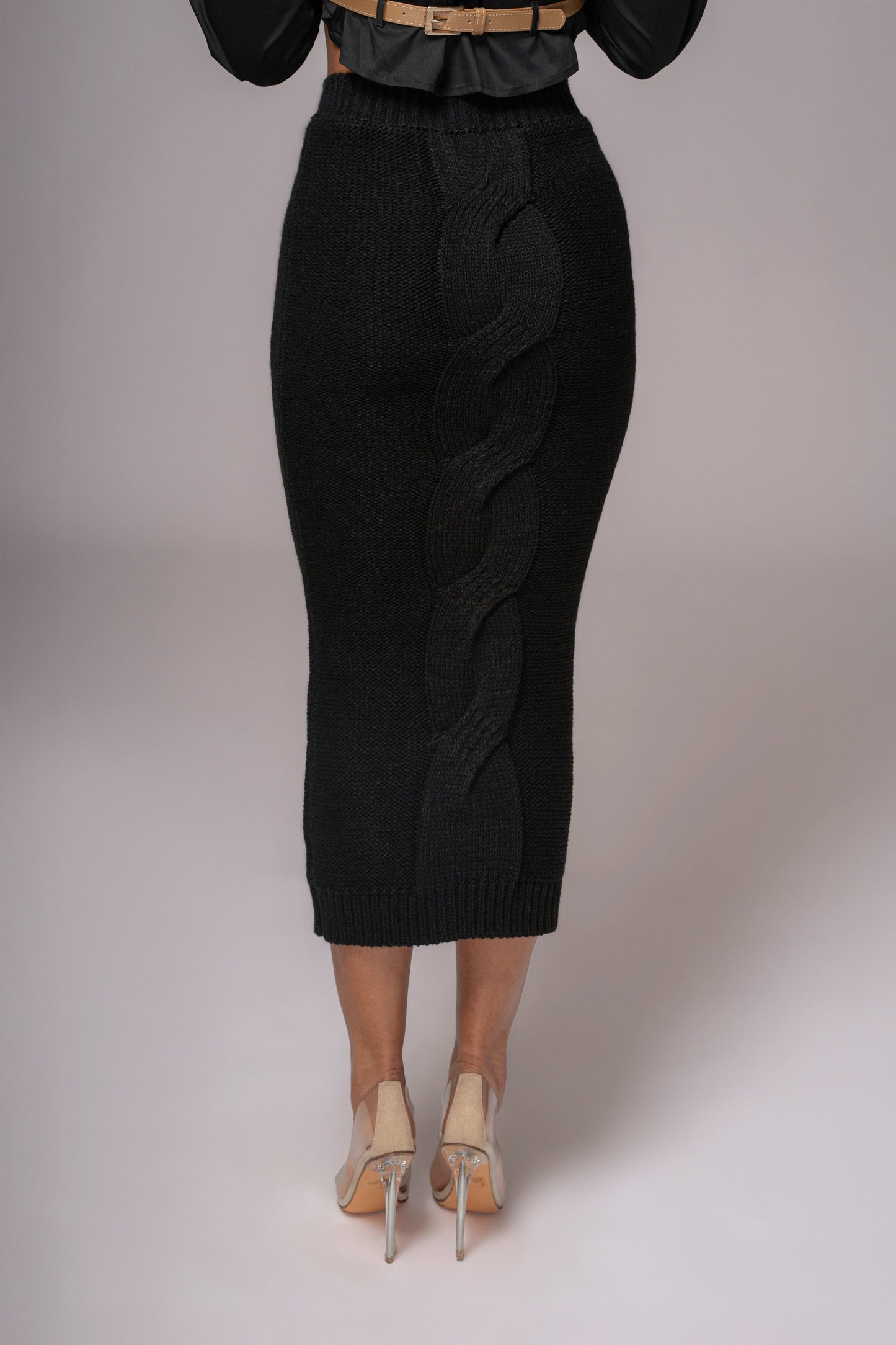 Black Merine Knit Midi Skirt JLUXLABEL