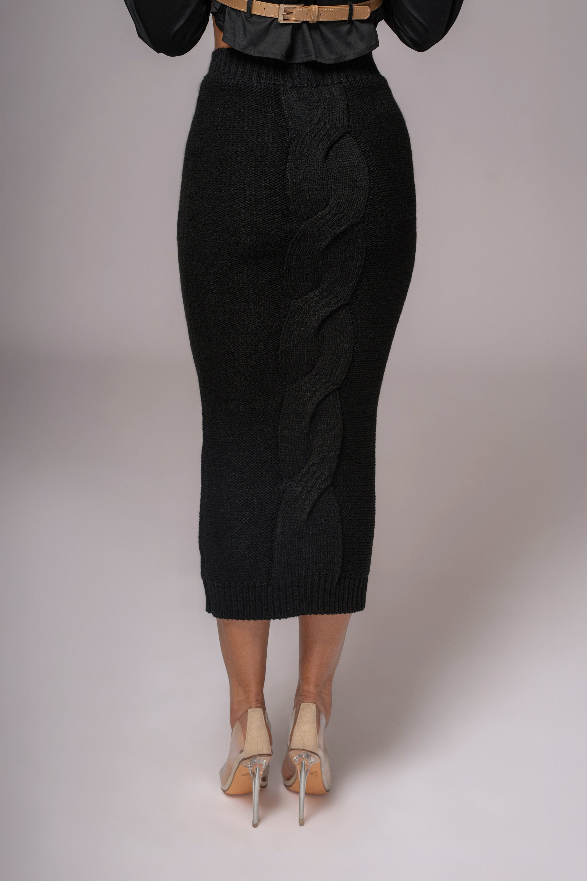 Black Merine Knit Midi Skirt JLUXLABEL