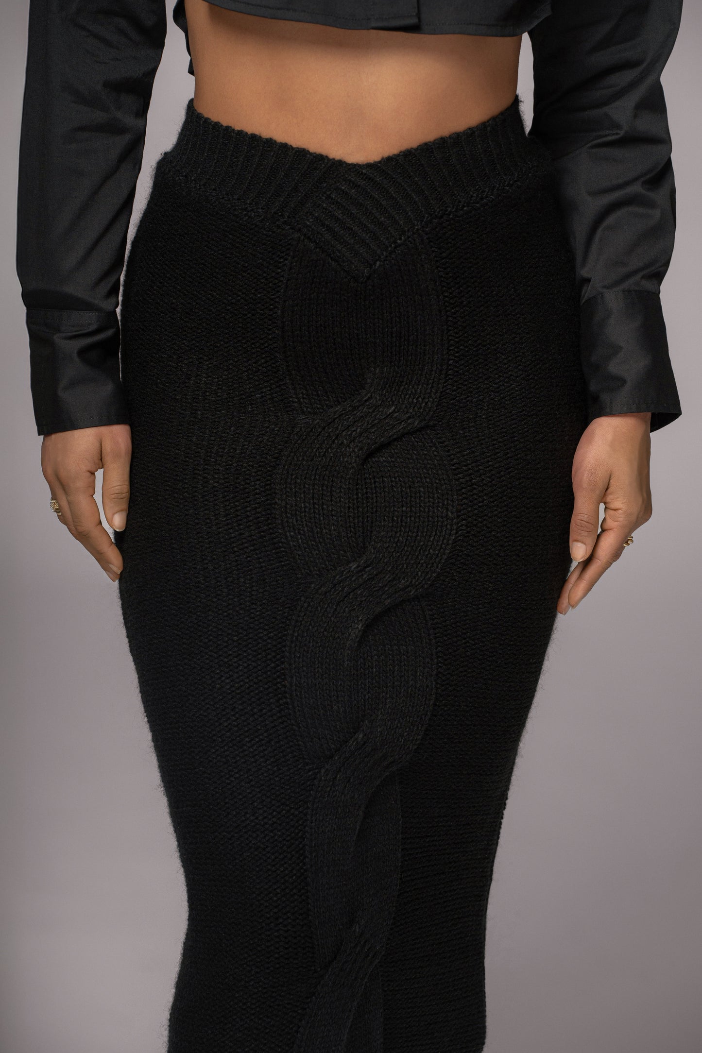 Black Merine Knit Midi Skirt JLUXLABEL