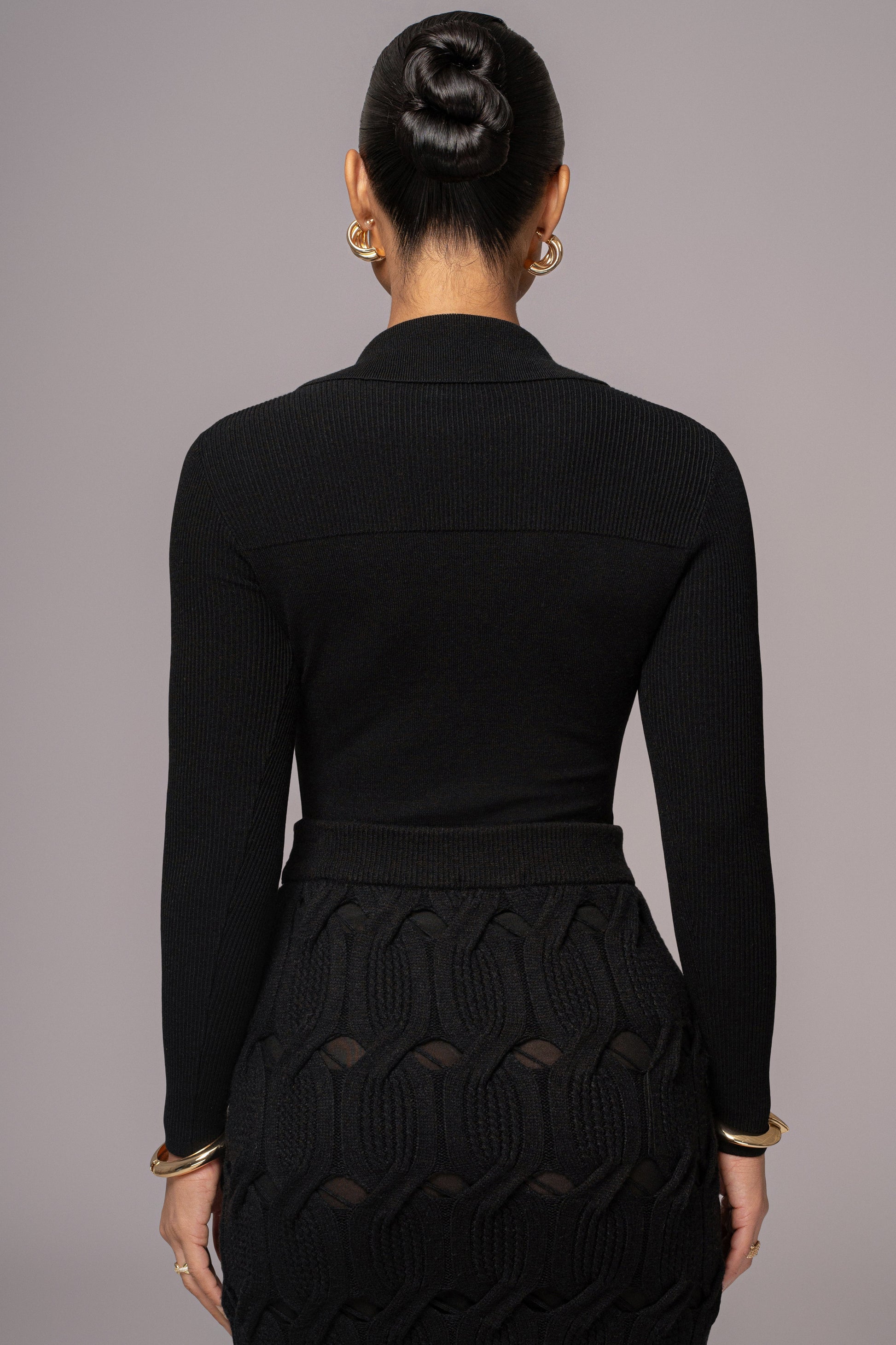 Black Ashley Collared Top JLUXLABEL