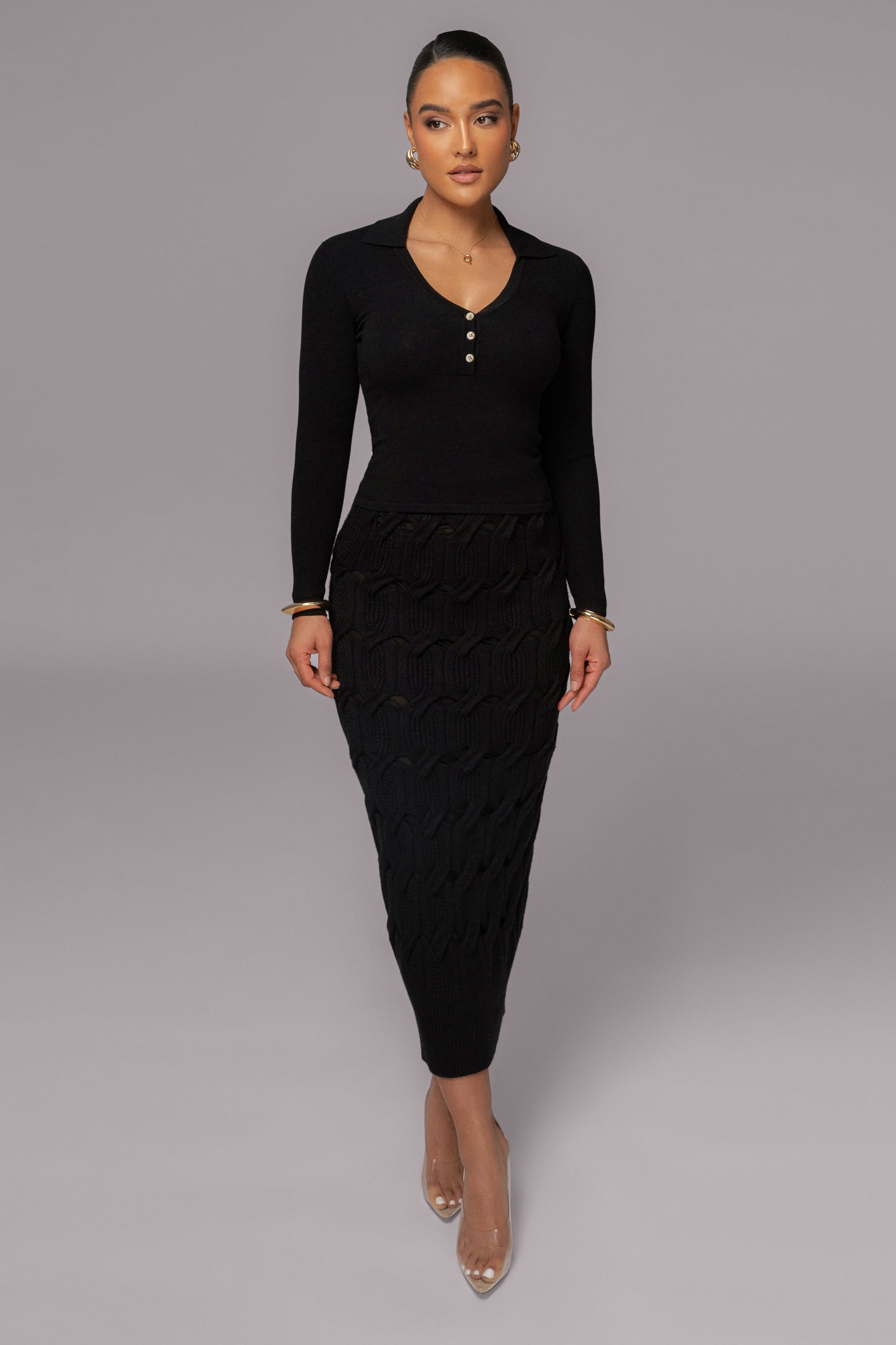 Black Ashley Collared Top JLUXLABEL