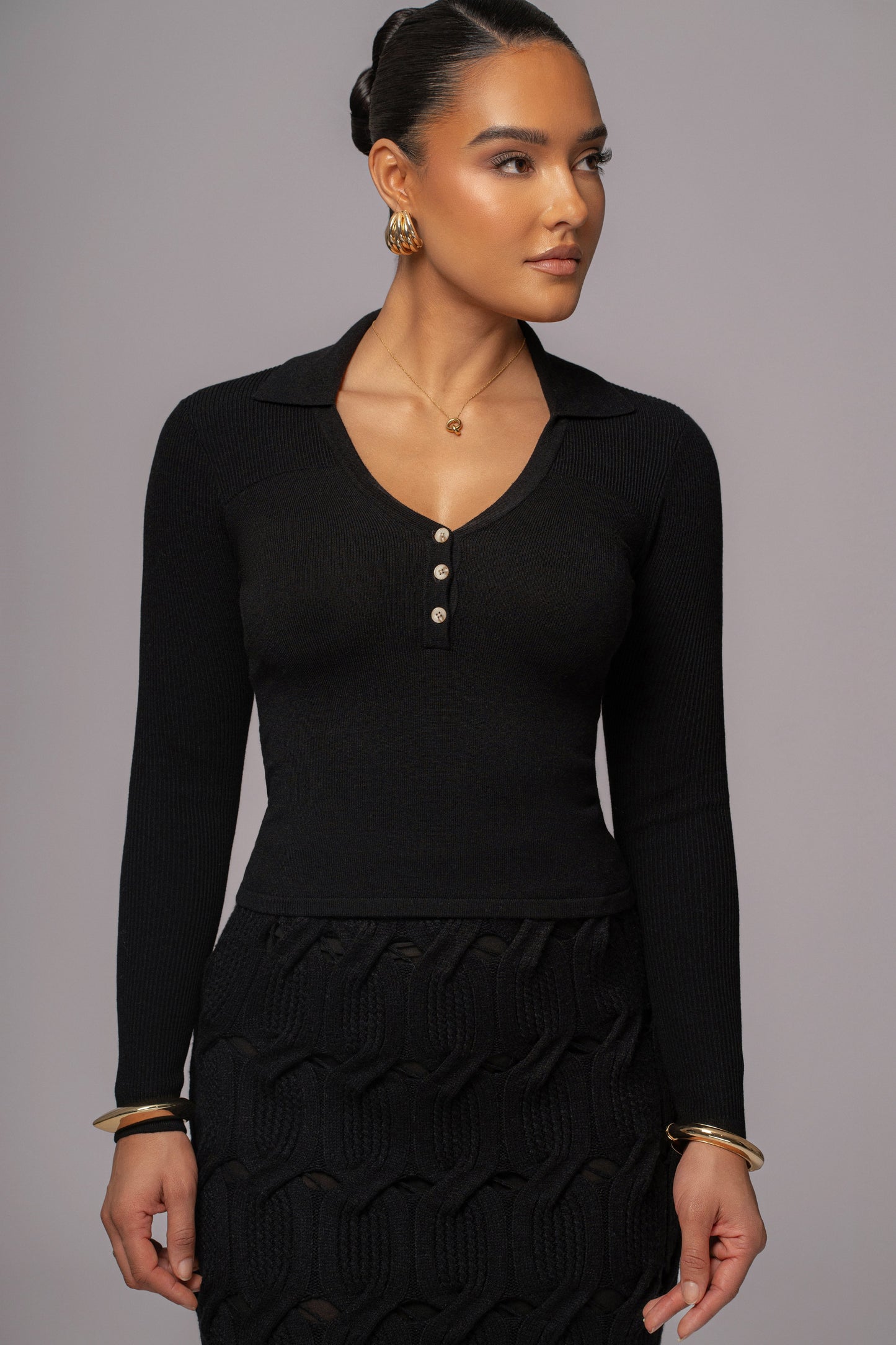 Black Ashley Collared Top JLUXLABEL