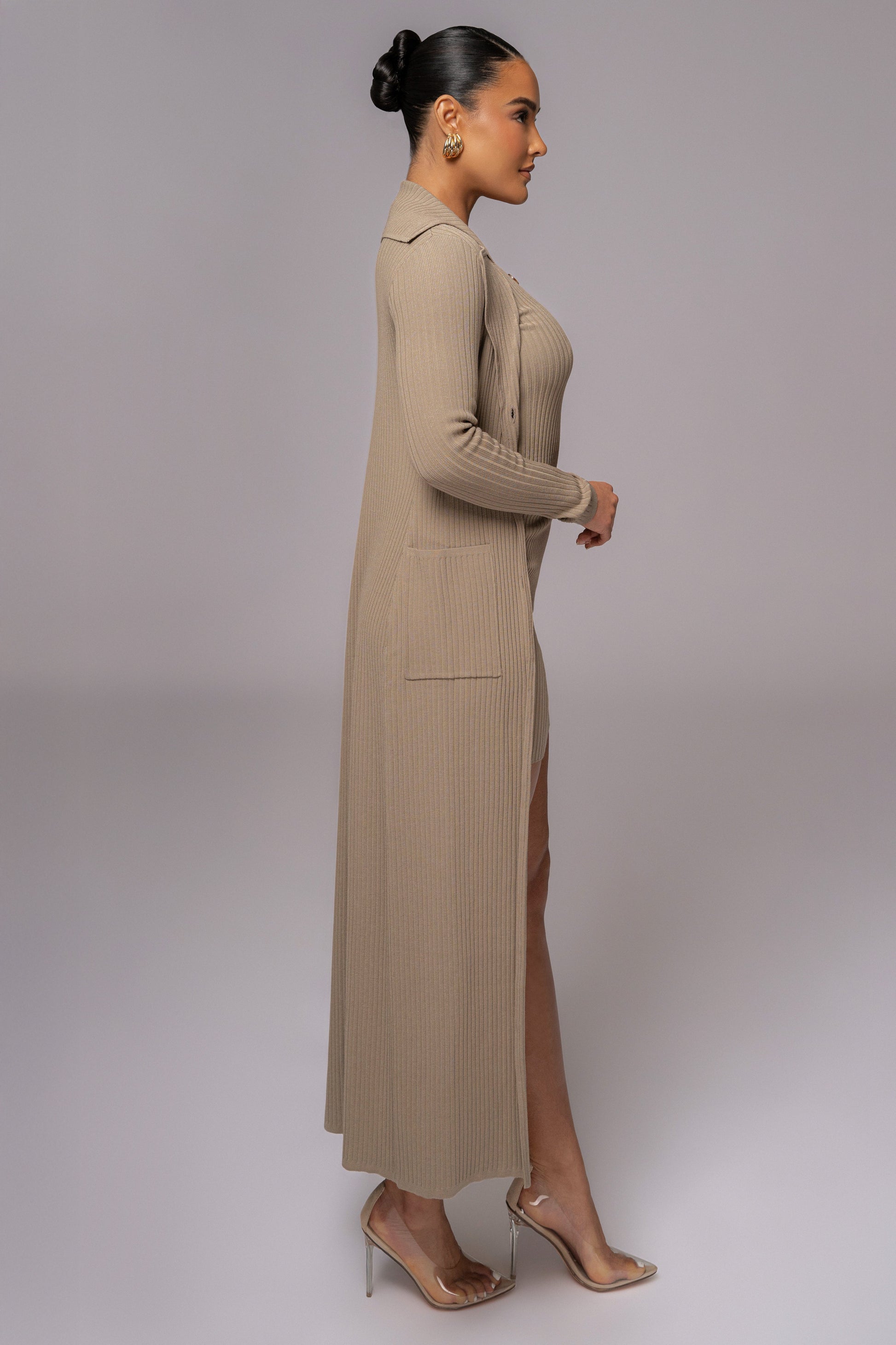Taupe Lida Ribbed Duster JLUXLABEL