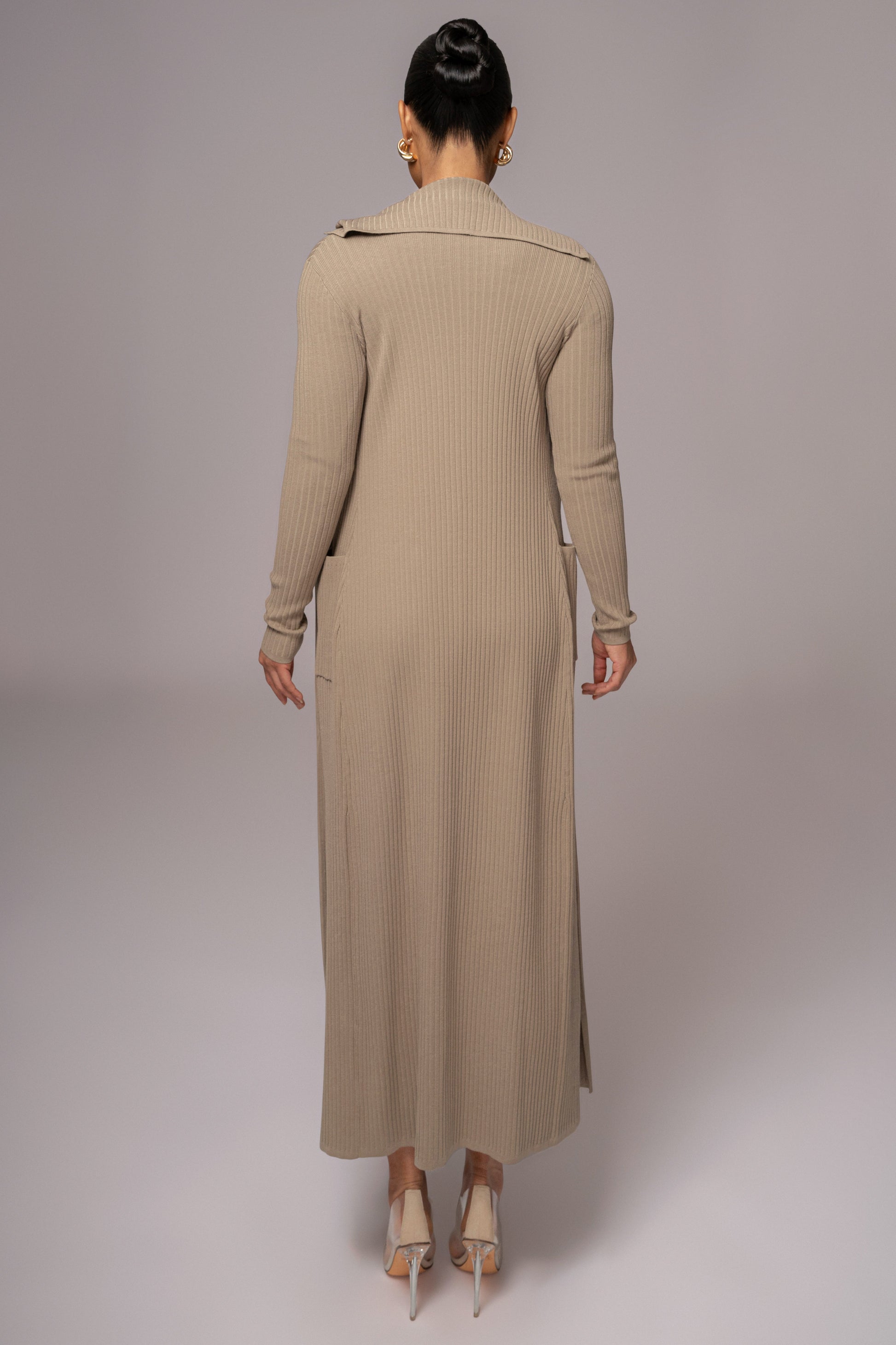 Taupe Lida Ribbed Duster JLUXLABEL