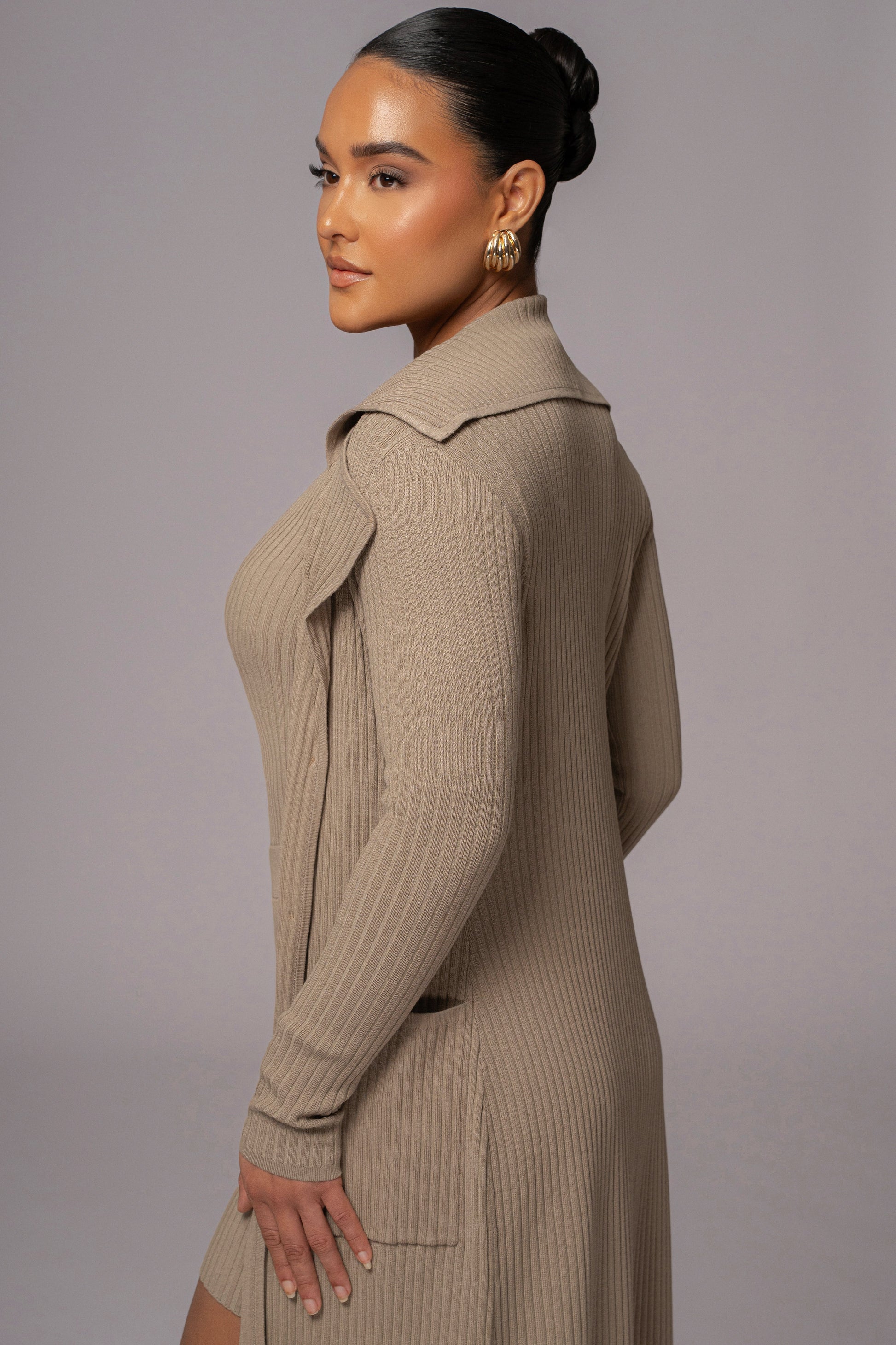 Taupe Lida Ribbed Duster JLUXLABEL