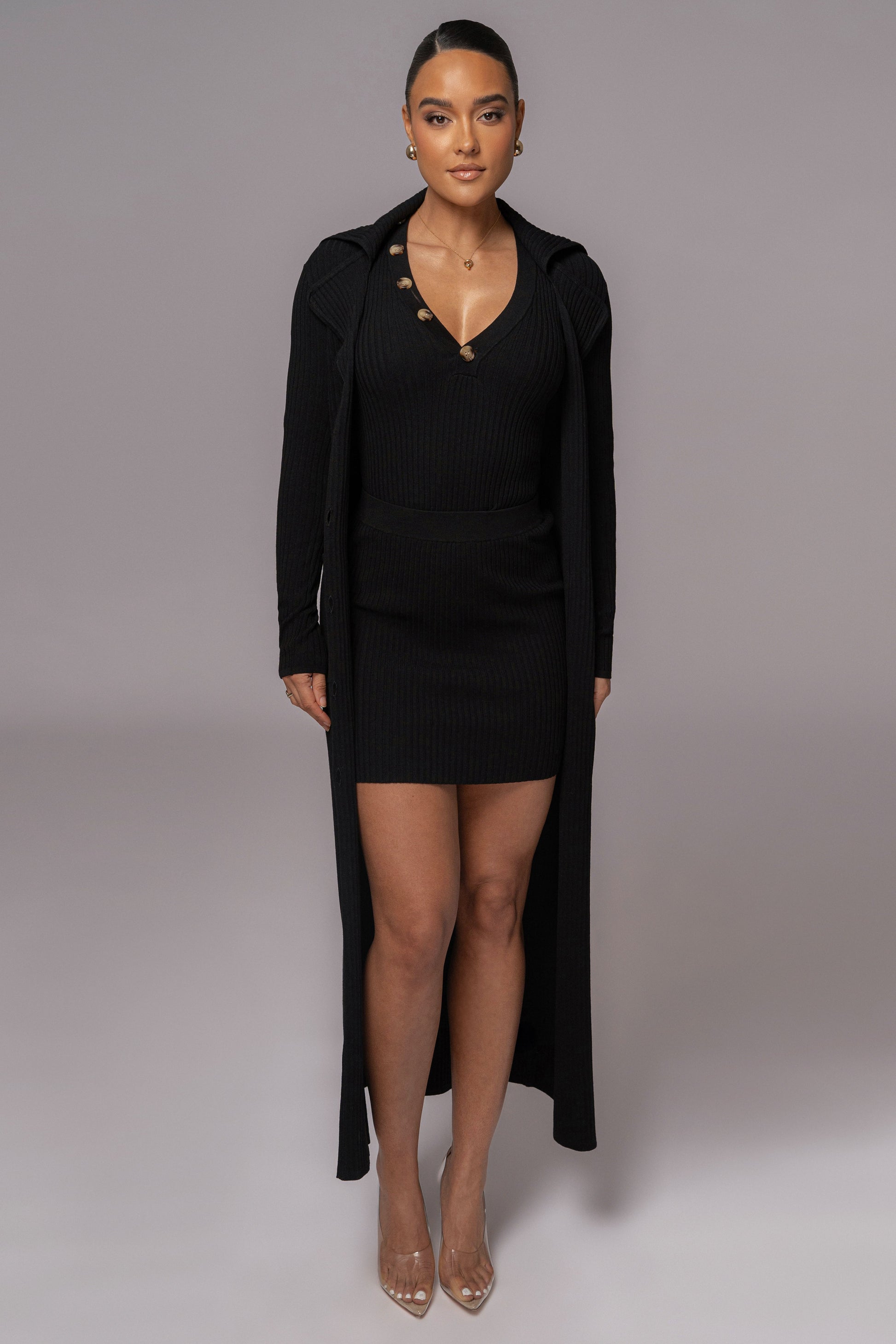 Black Jessy Ribbed Skirt Set JLUXLABEL