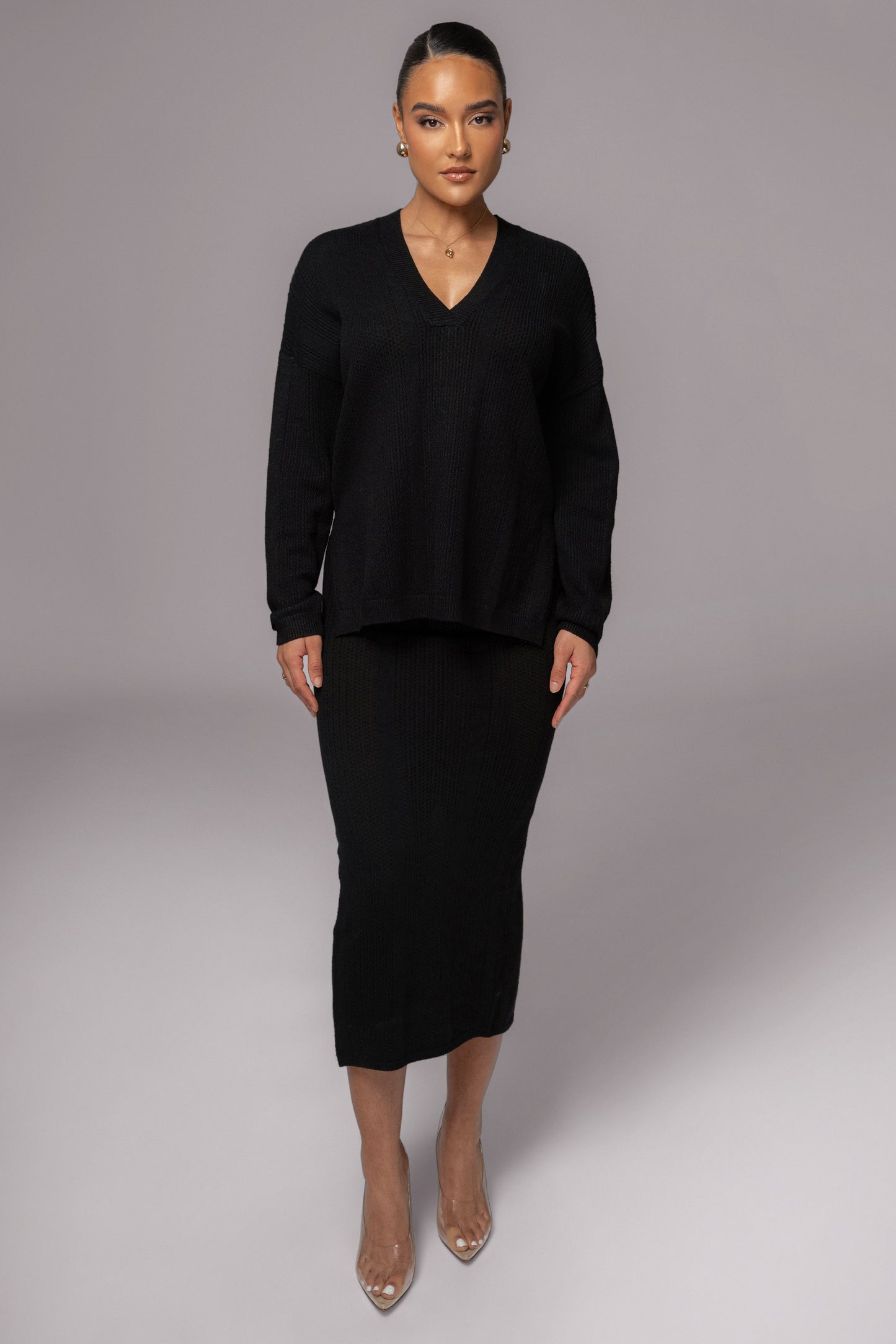 Black Estela Sweater Knit Top JLUXLABEL