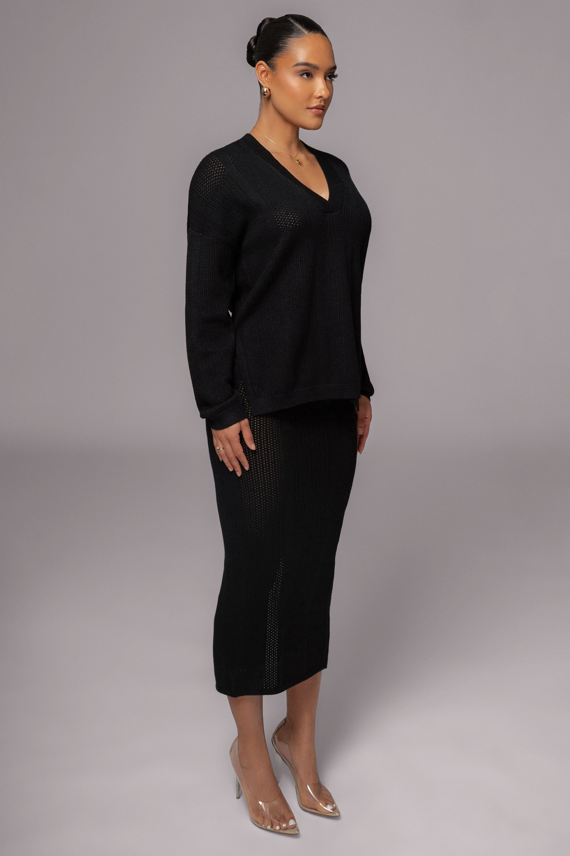 Black Estela Sweater Knit Top JLUXLABEL