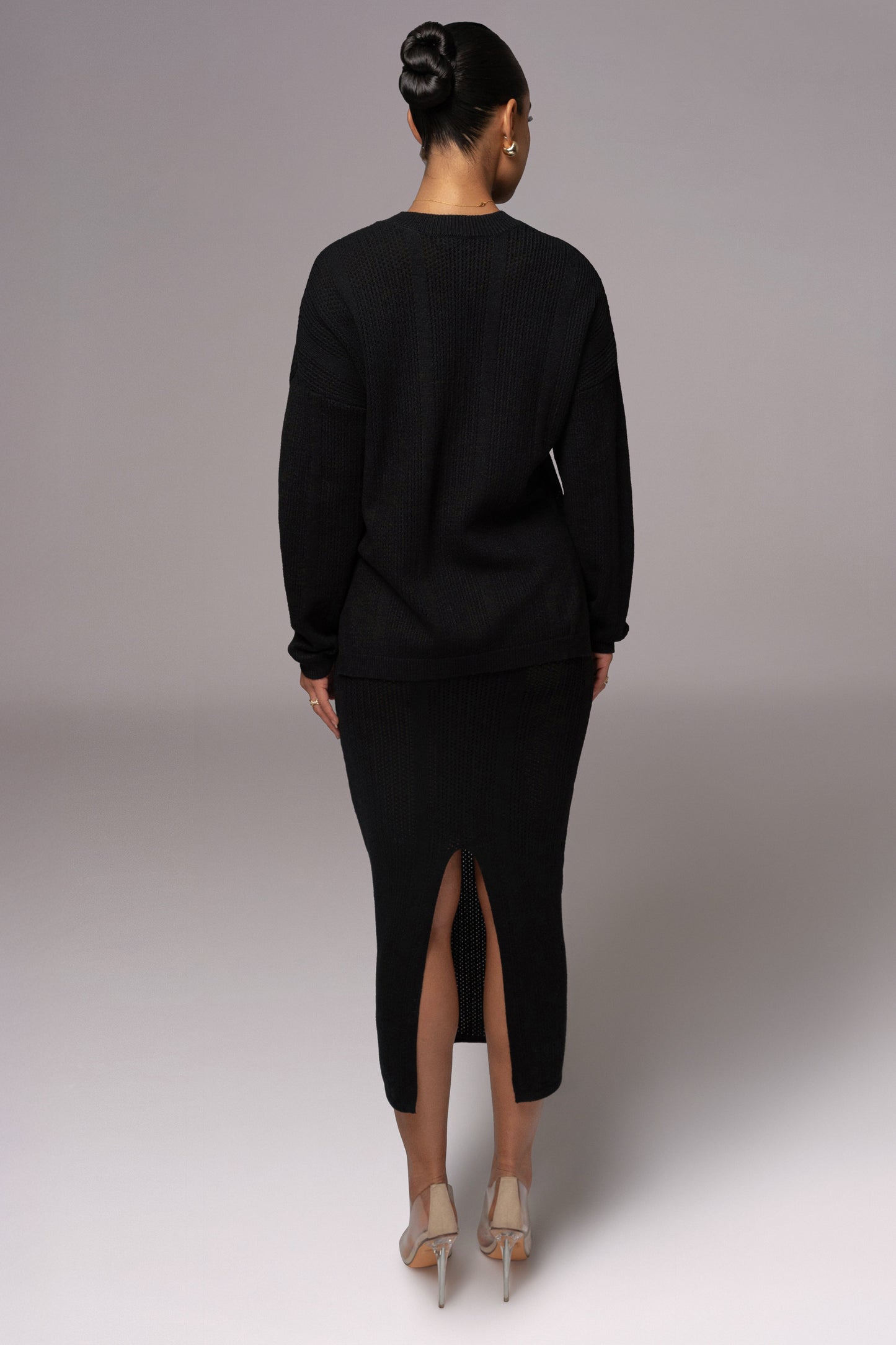 Black Estela Sweater Knit Top JLUXLABEL