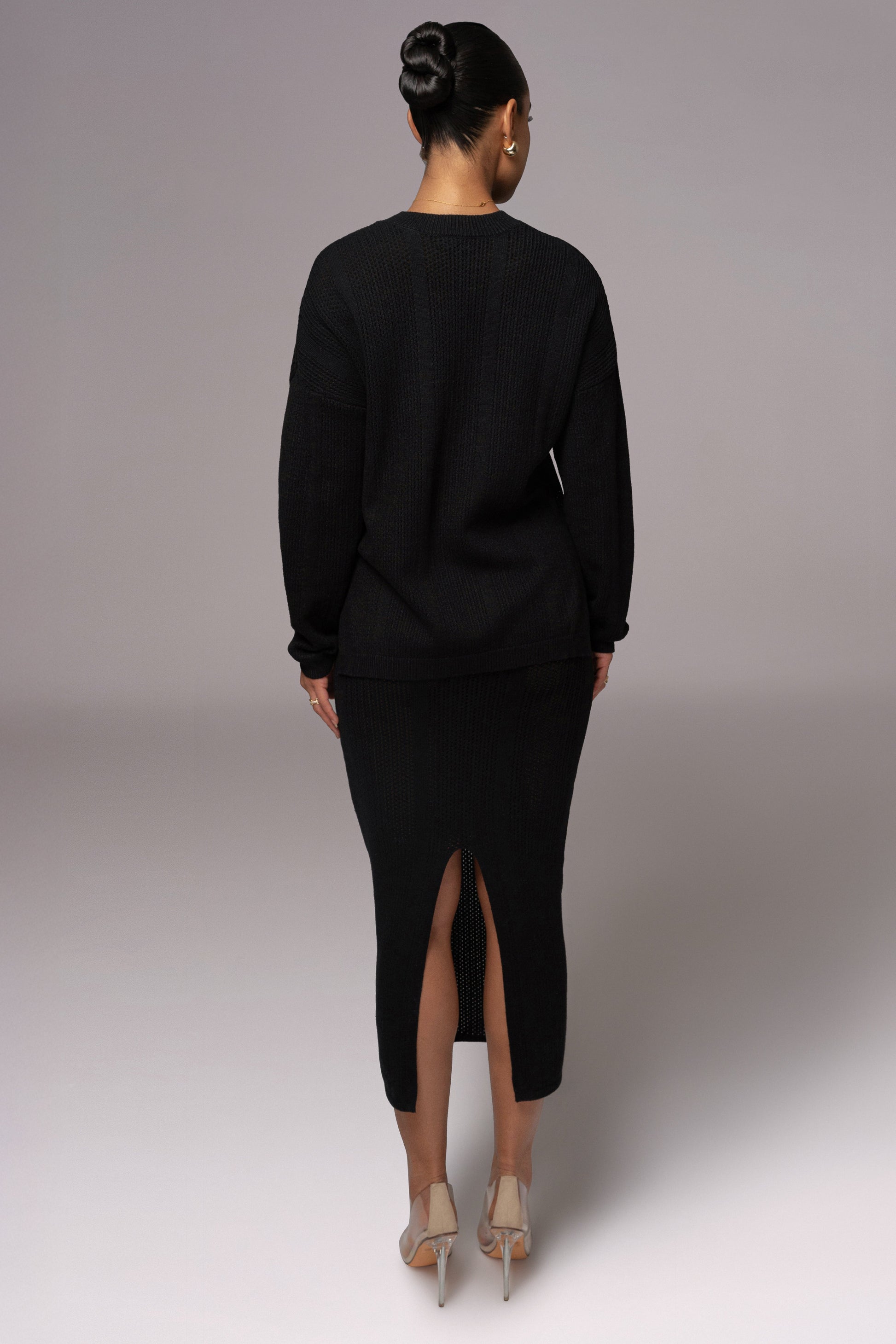 Black Estela Sweater Knit Top JLUXLABEL
