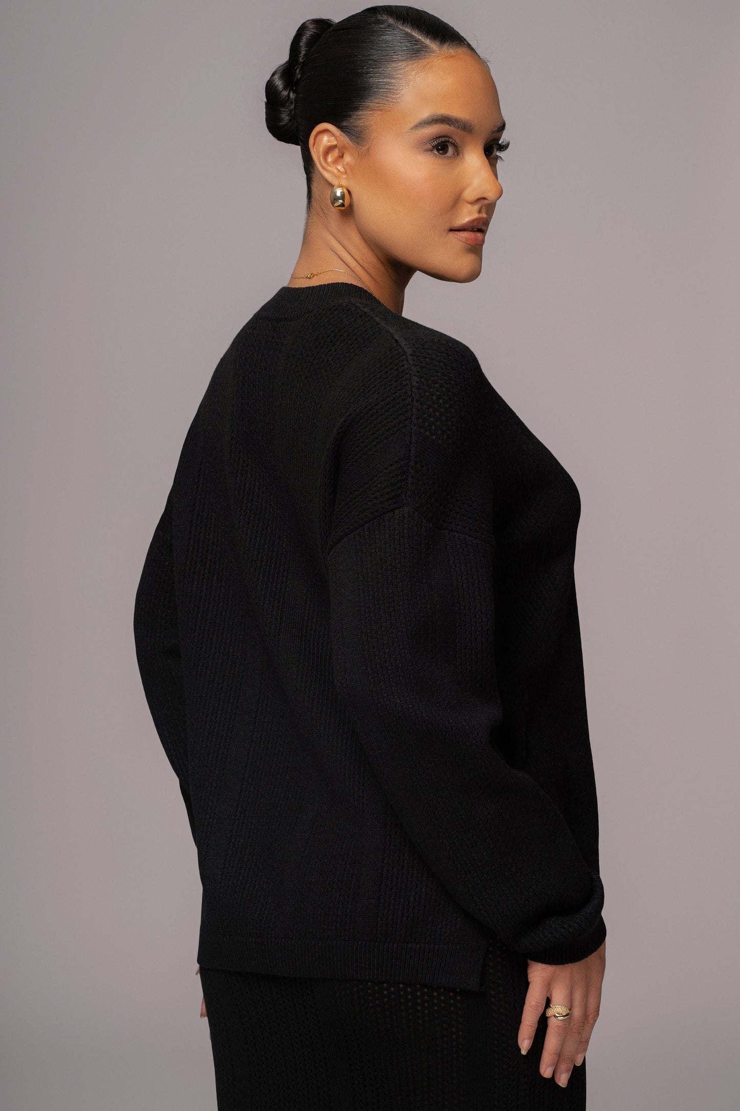 Black Estela Sweater Knit Top JLUXLABEL