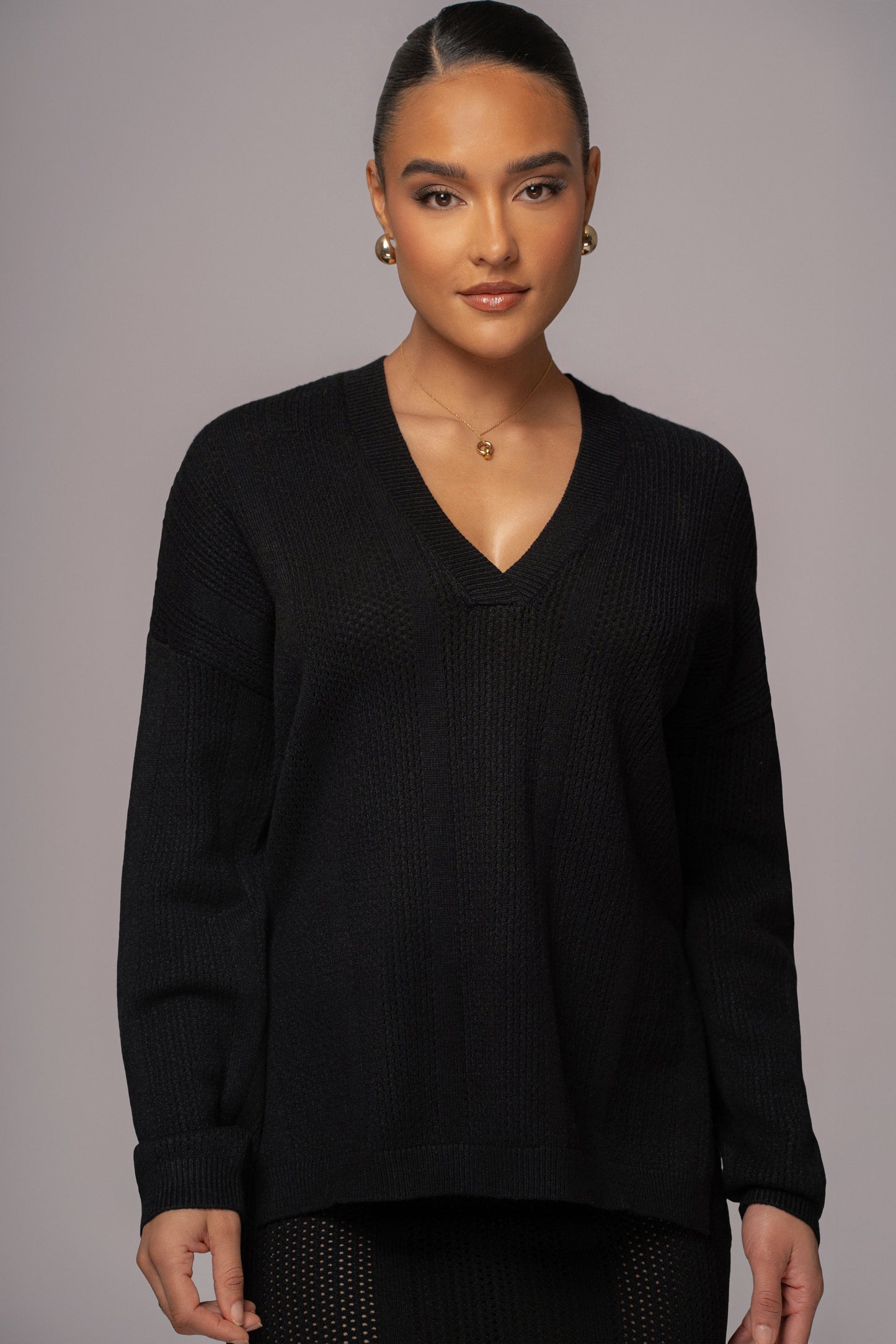 Black Estela Sweater Knit Top JLUXLABEL
