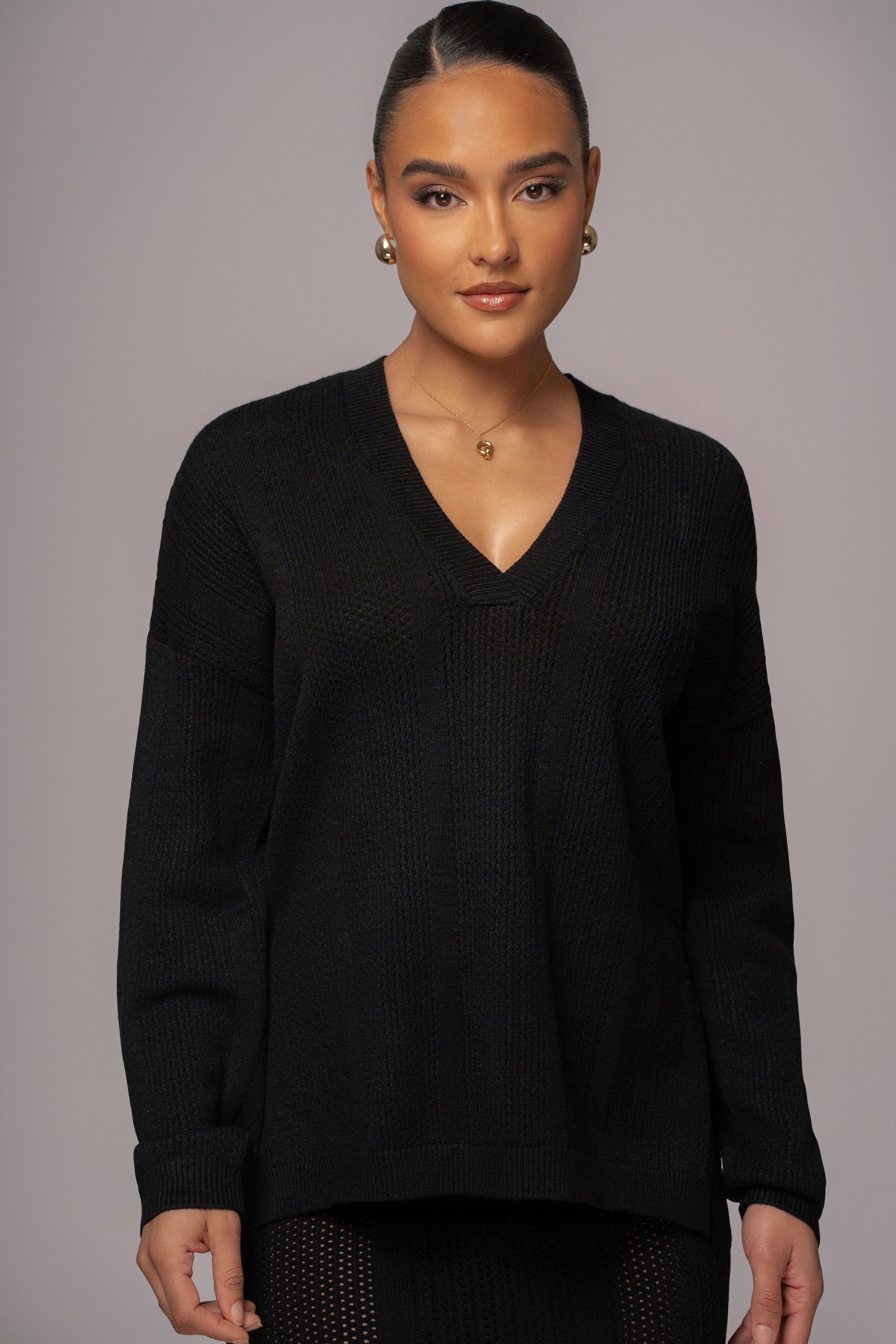 Black Estela Sweater Knit Top JLUXLABEL
