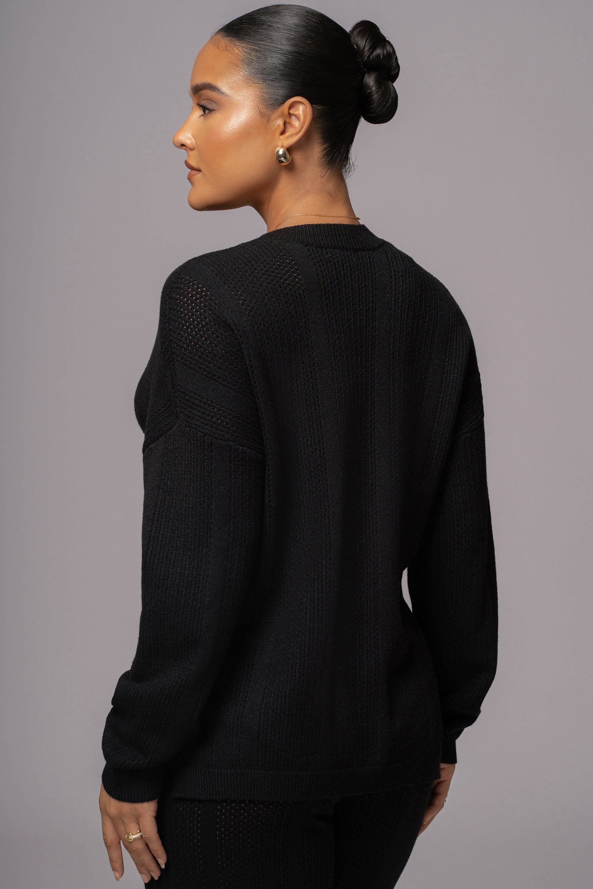 Black Estela Sweater Knit Top JLUXLABEL