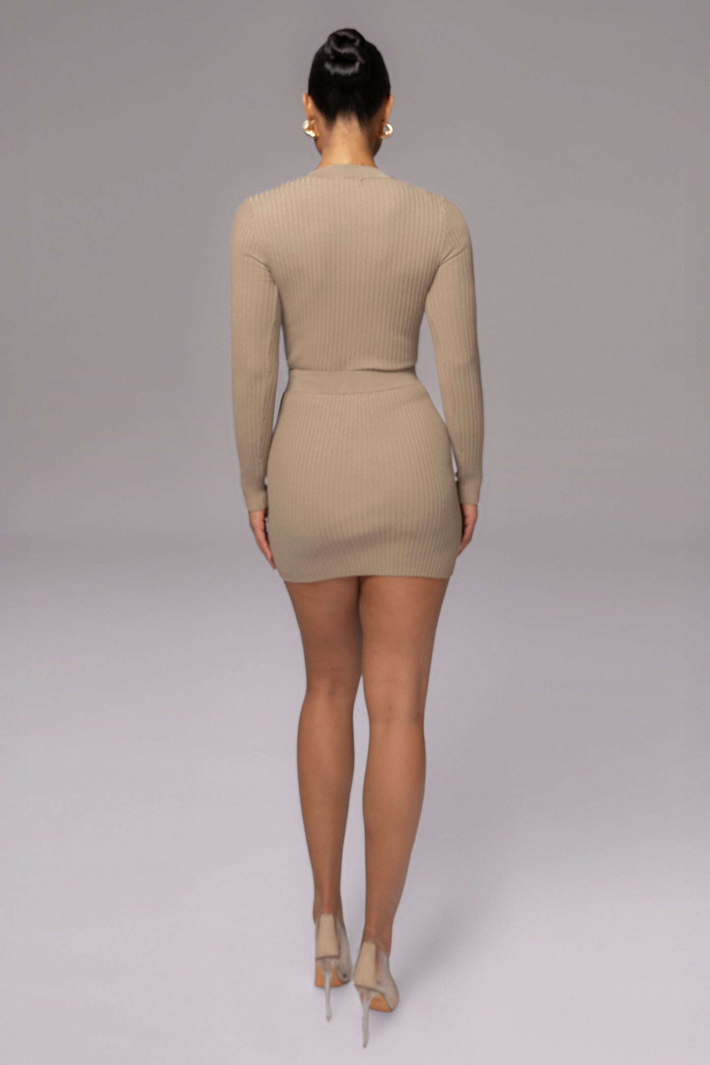 Taupe Jessy Ribbed Skirt Set JLUXLABEL