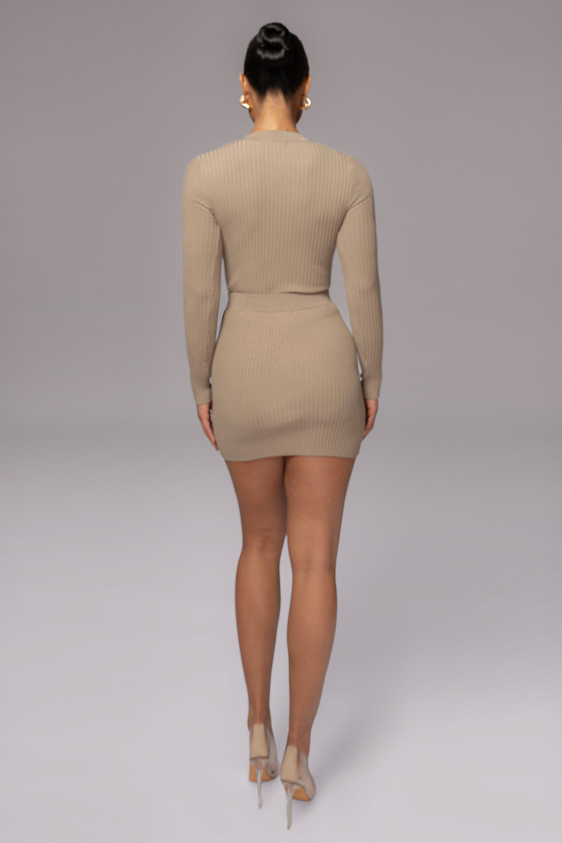 Taupe Jessy Ribbed Skirt Set JLUXLABEL
