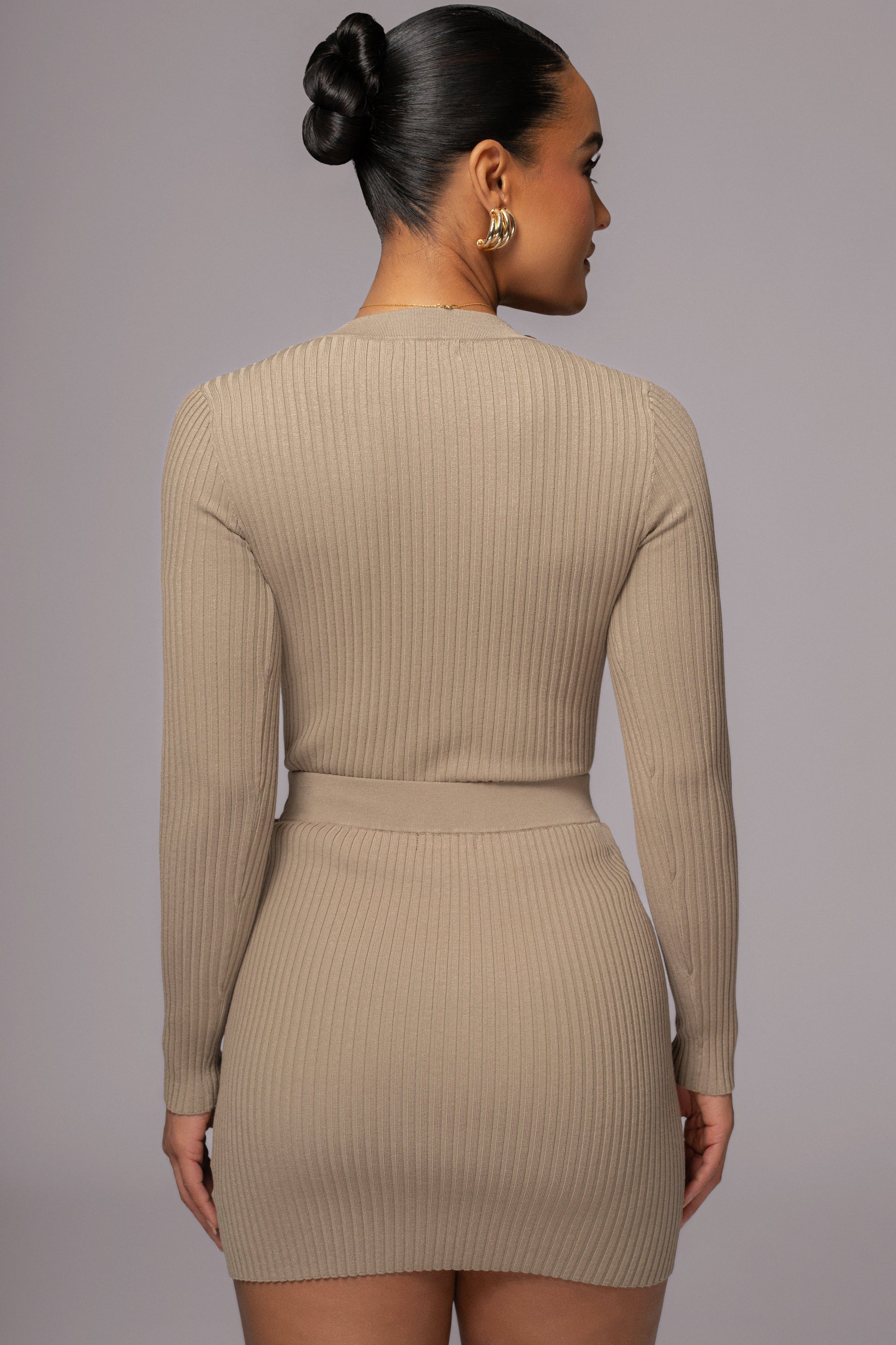 Taupe Jessy Ribbed Skirt Set JLUXLABEL