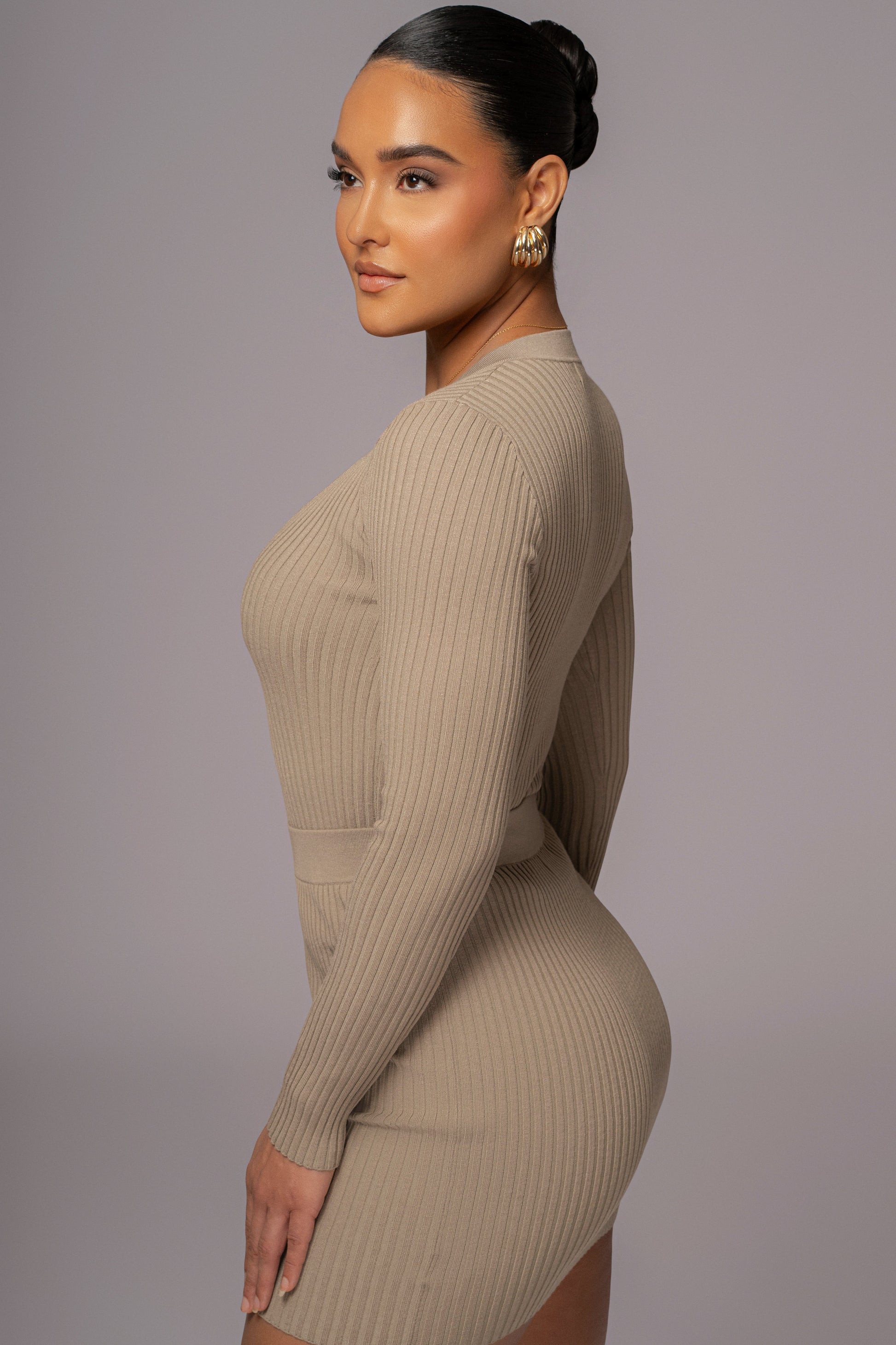 Taupe Jessy Ribbed Skirt Set JLUXLABEL