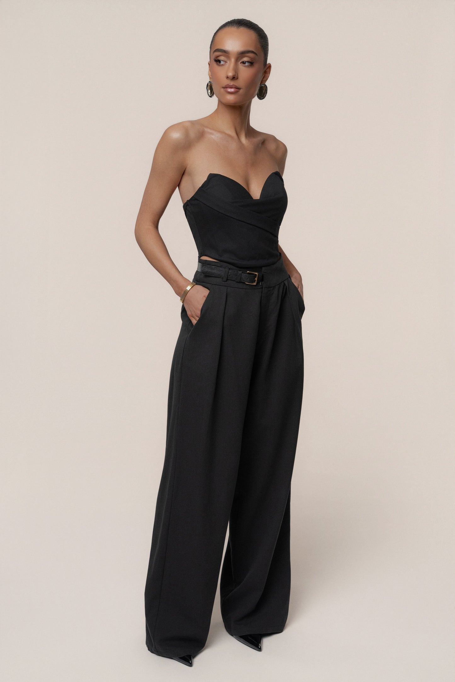 Black Everywhere Belted Trousers JLUXLABEL