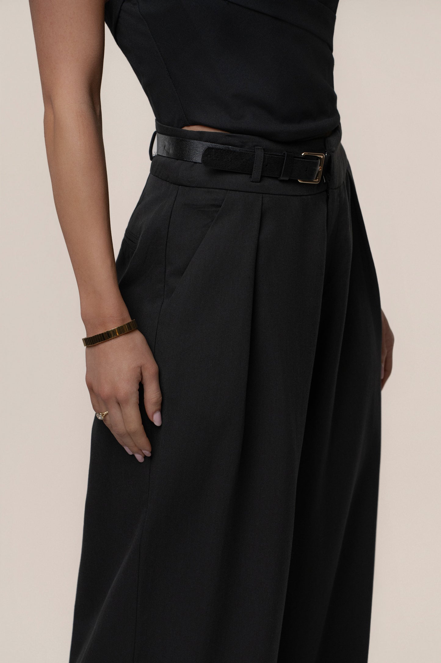 Black Everywhere Belted Trousers JLUXLABEL