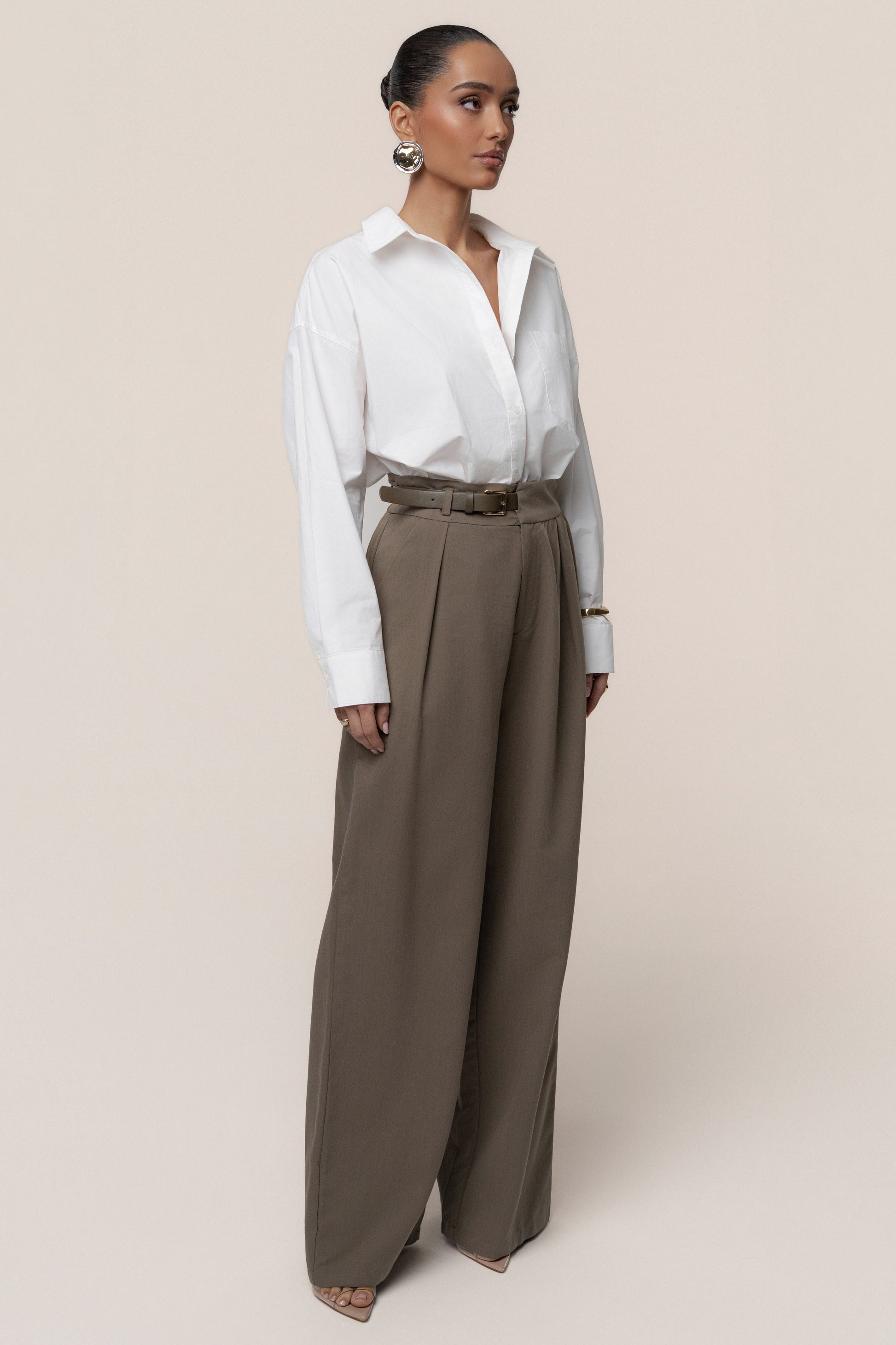 Dark Taupe Everywhere Belted Trousers JLUXLABEL