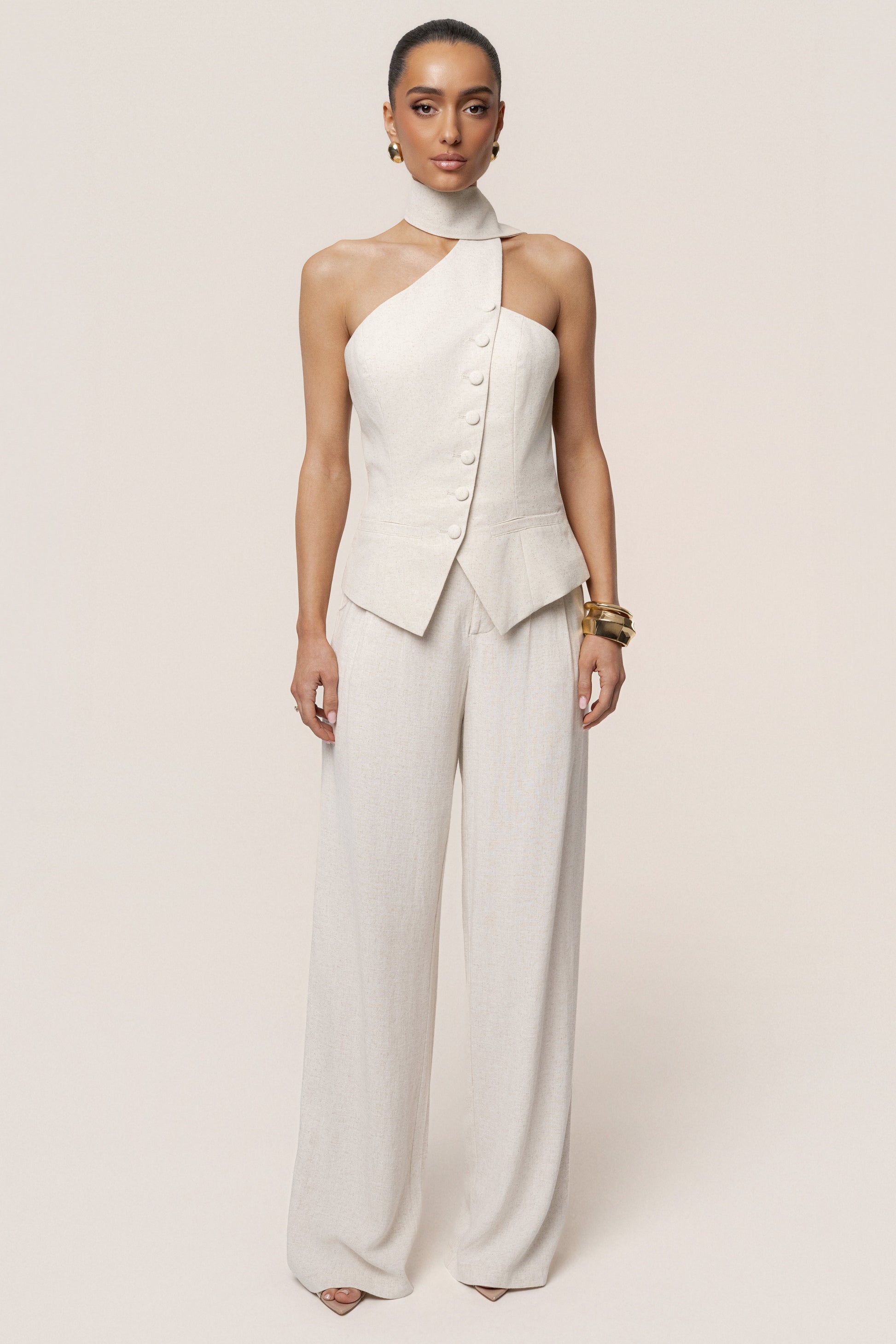 PRE-ORDER Oatmeal Asymmetric Scarf Top NEWFASHIONEDGE