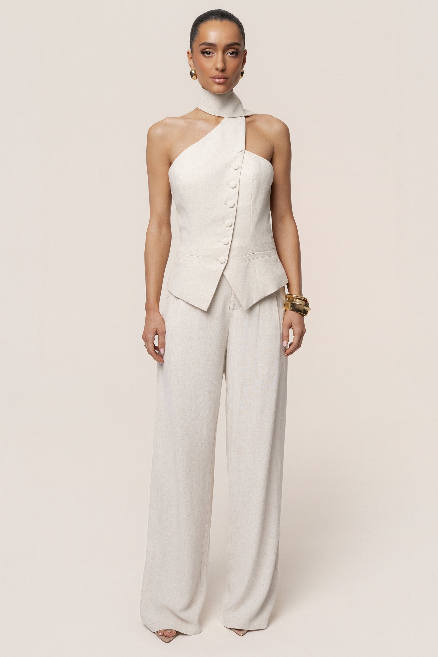 PRE-ORDER Oatmeal Asymmetric Scarf Top