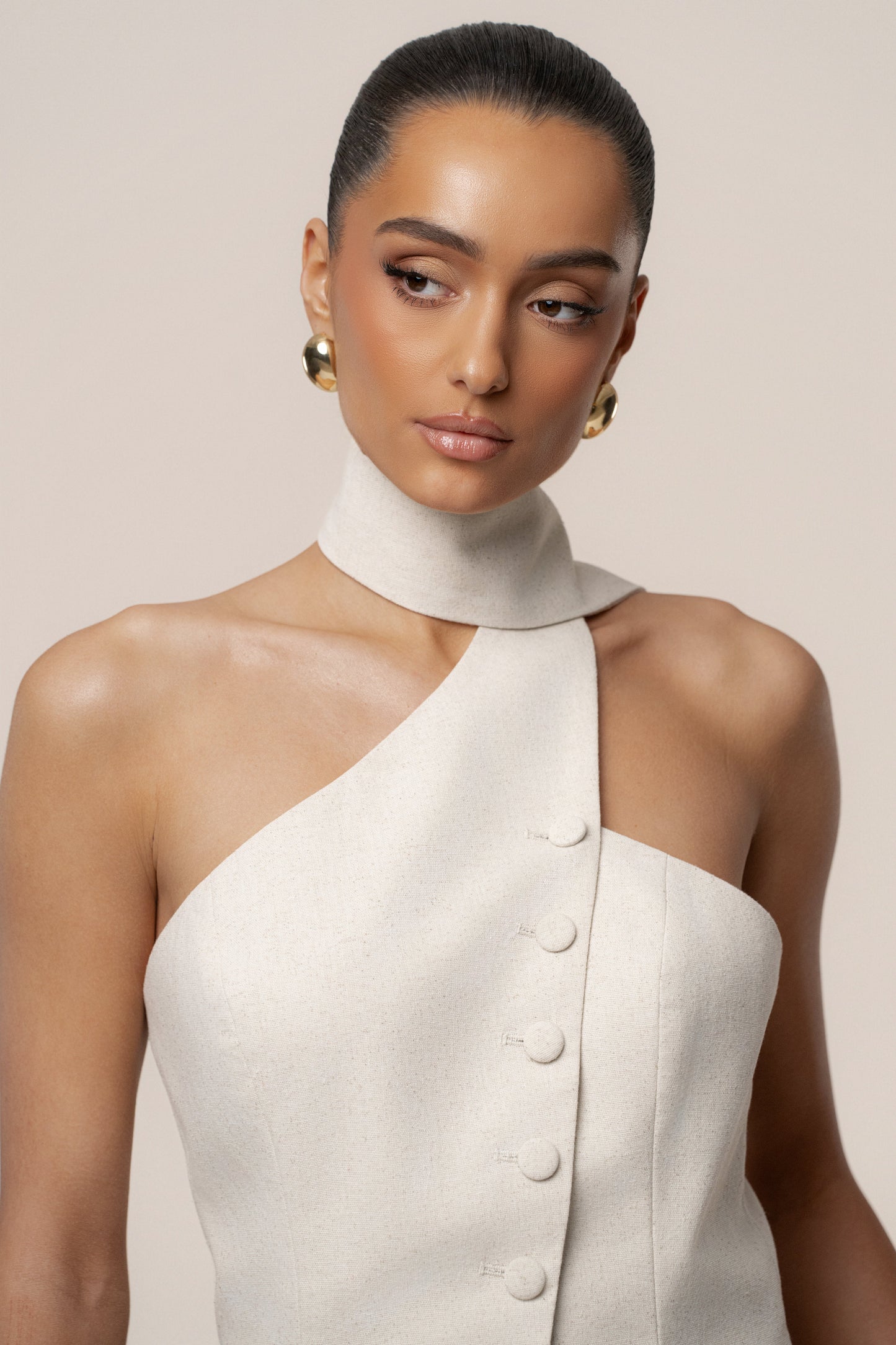 PRE-ORDER Oatmeal Asymmetric Scarf Top NEWFASHIONEDGE