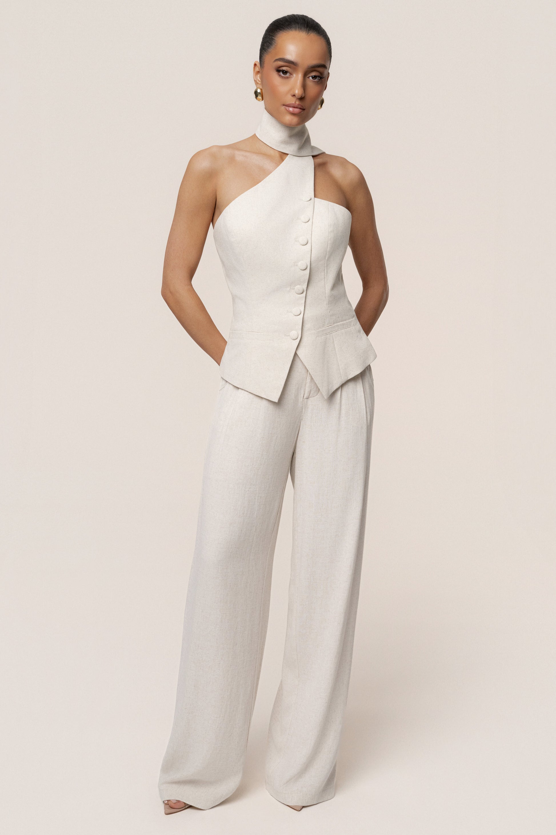 PRE-ORDER Oatmeal Asymmetric Scarf Top NEWFASHIONEDGE