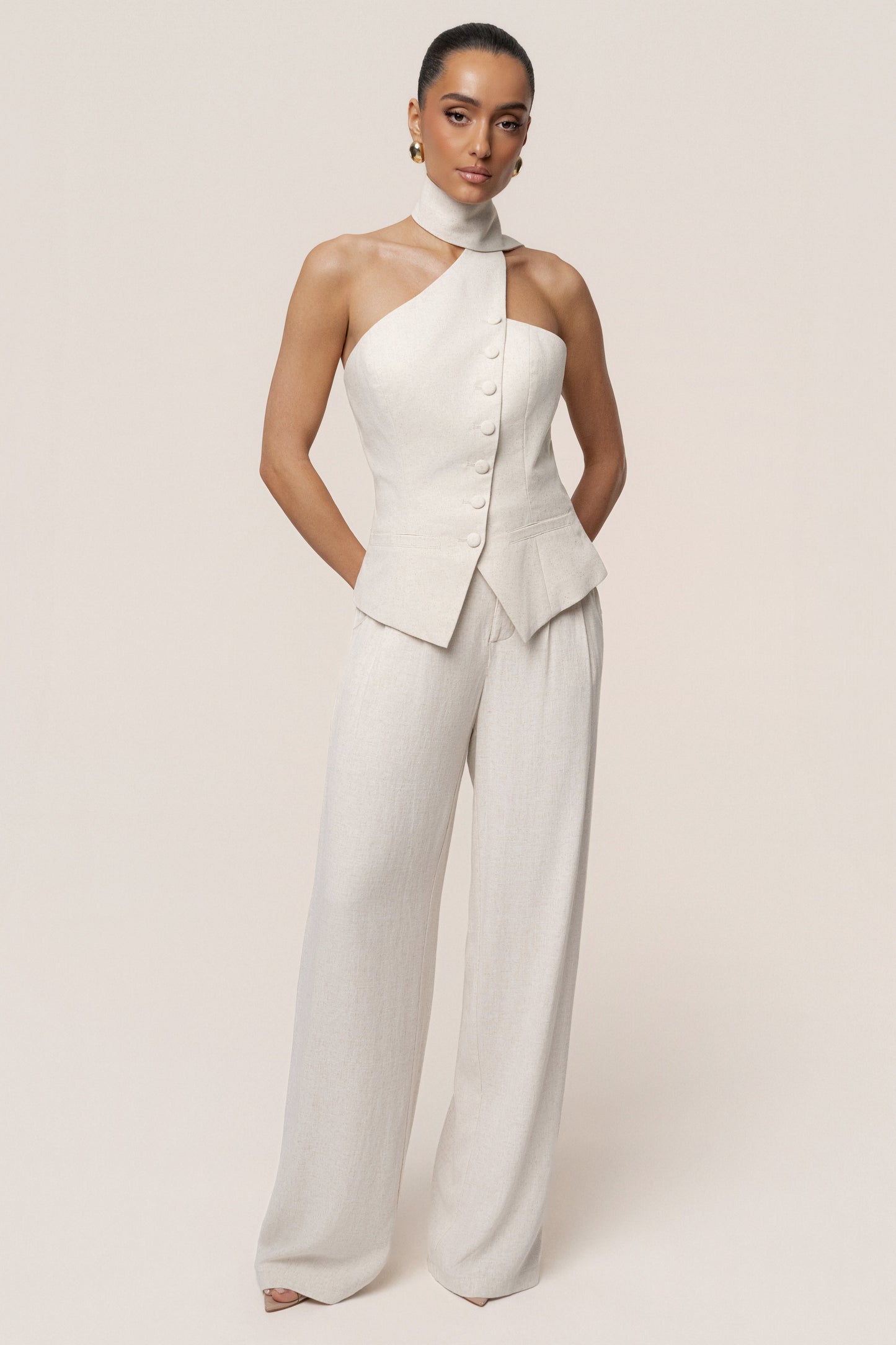PRE-ORDER Oatmeal Asymmetric Scarf Top