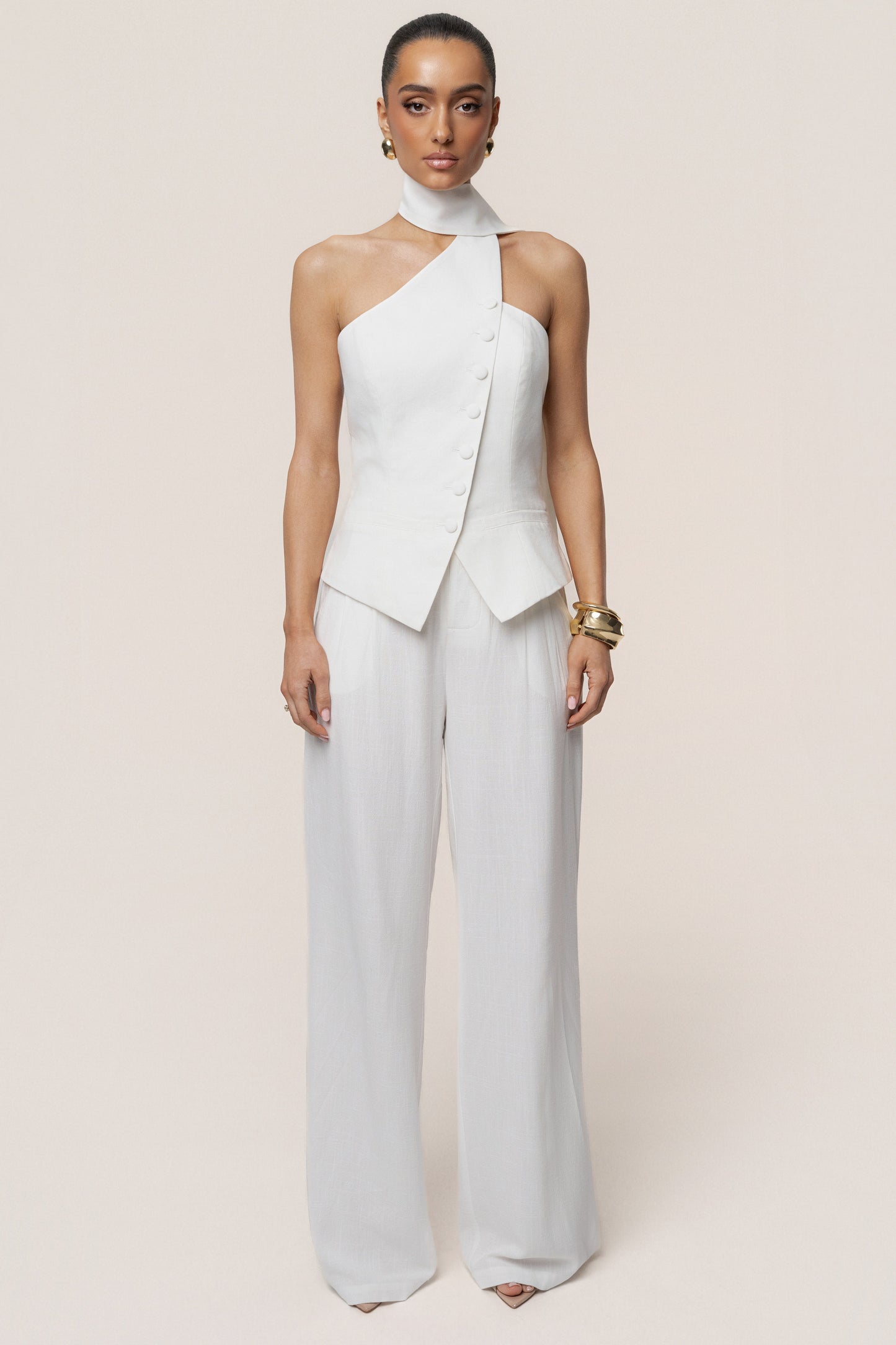PRE-ORDER Ivory Asymmetric Scarf Top NEWFASHIONEDGE