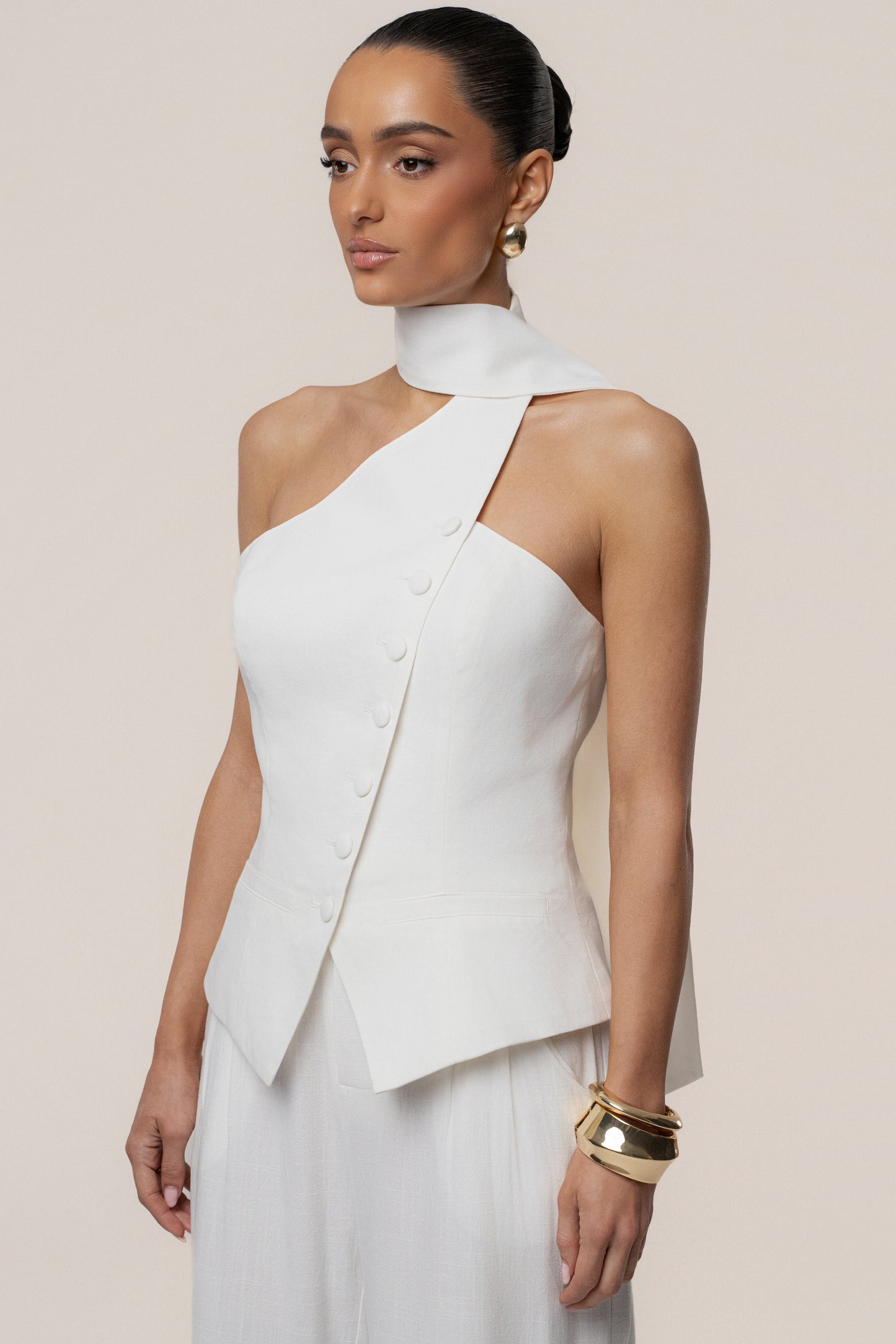 PRE-ORDER Ivory Asymmetric Scarf Top NEWFASHIONEDGE