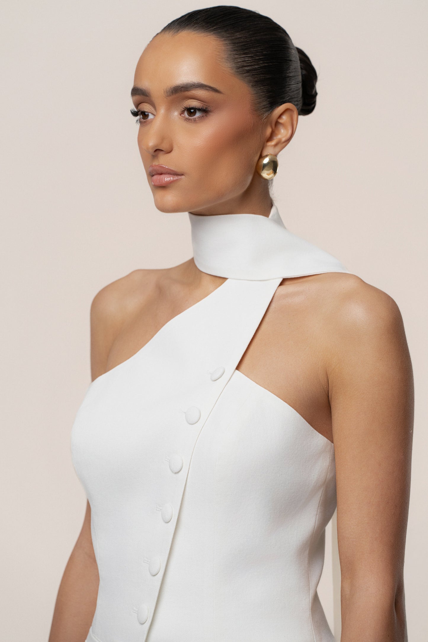 PRE-ORDER Ivory Asymmetric Scarf Top NEWFASHIONEDGE