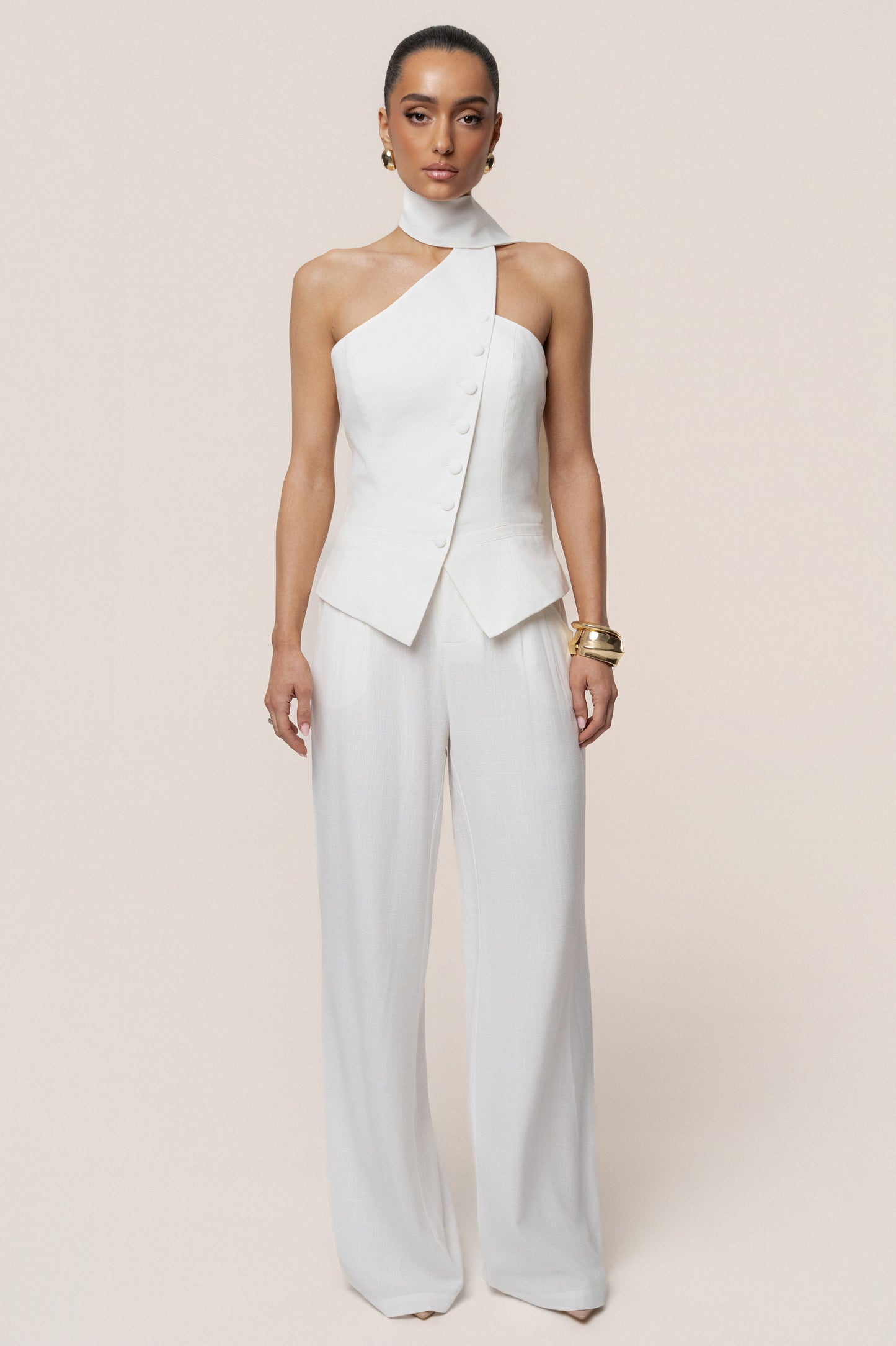 PRE-ORDER Ivory Asymmetric Scarf Top NEWFASHIONEDGE