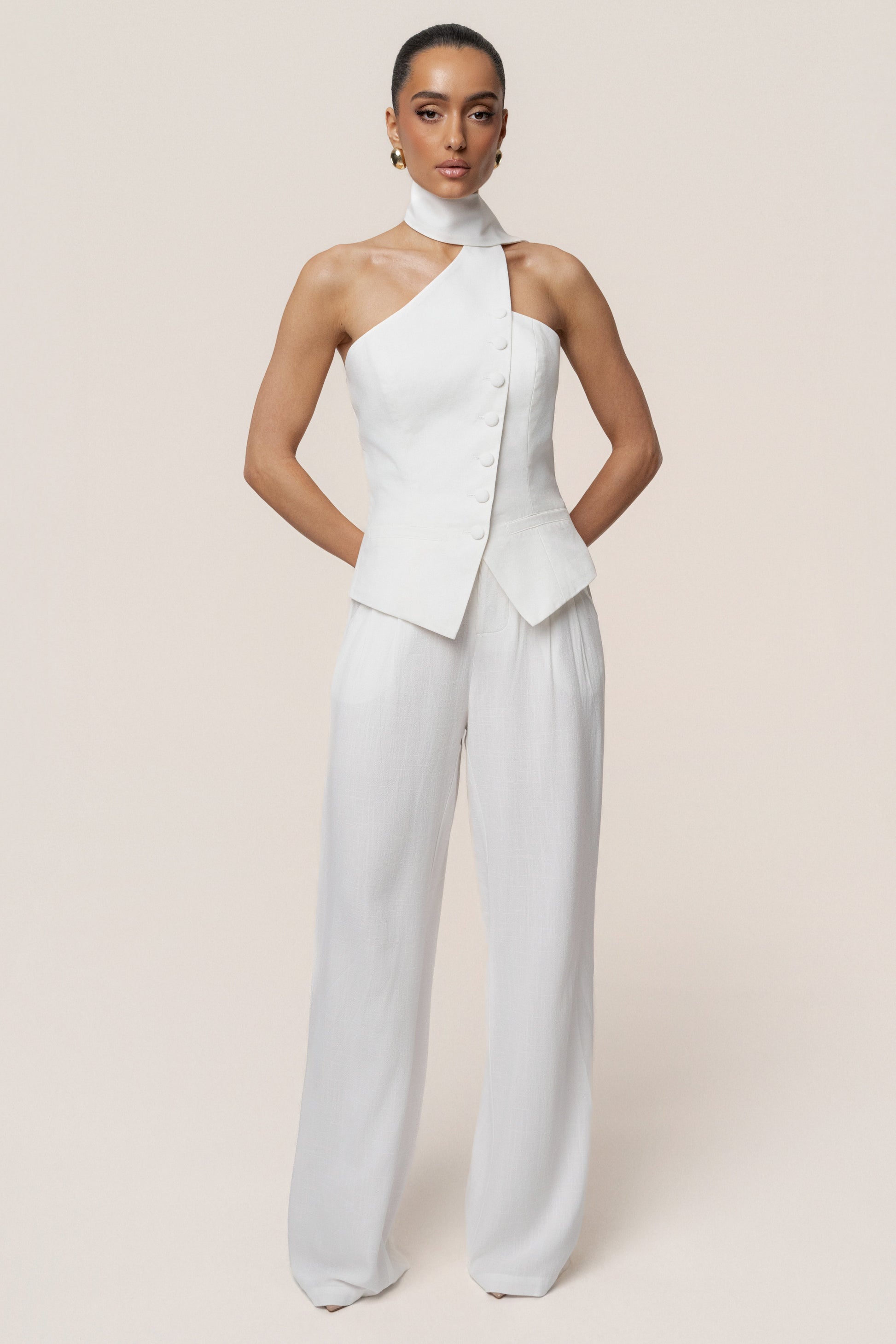 PRE-ORDER Ivory Asymmetric Scarf Top NEWFASHIONEDGE