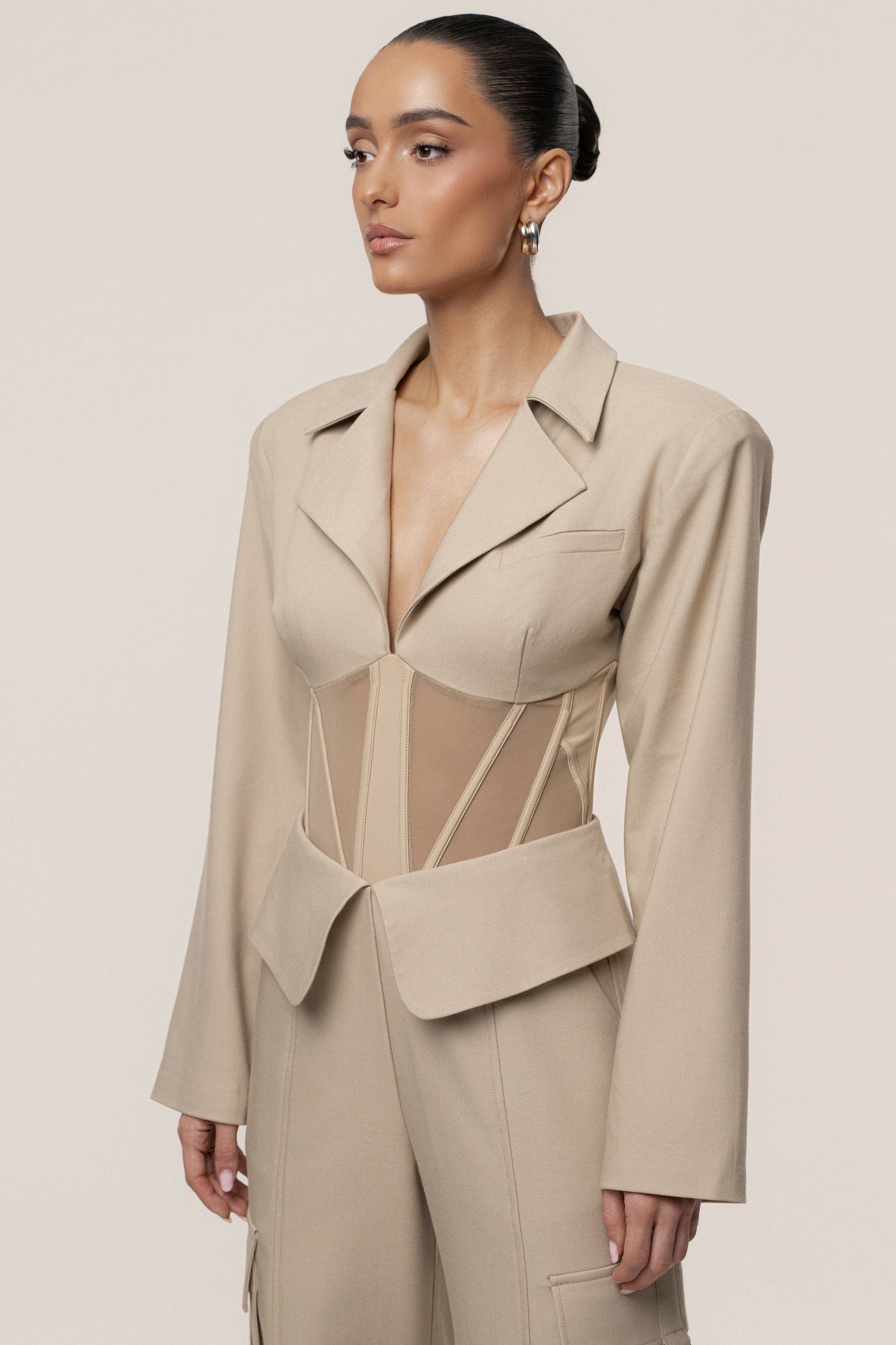 Stone Downtown Blazer Bodysuit JLUXLABEL