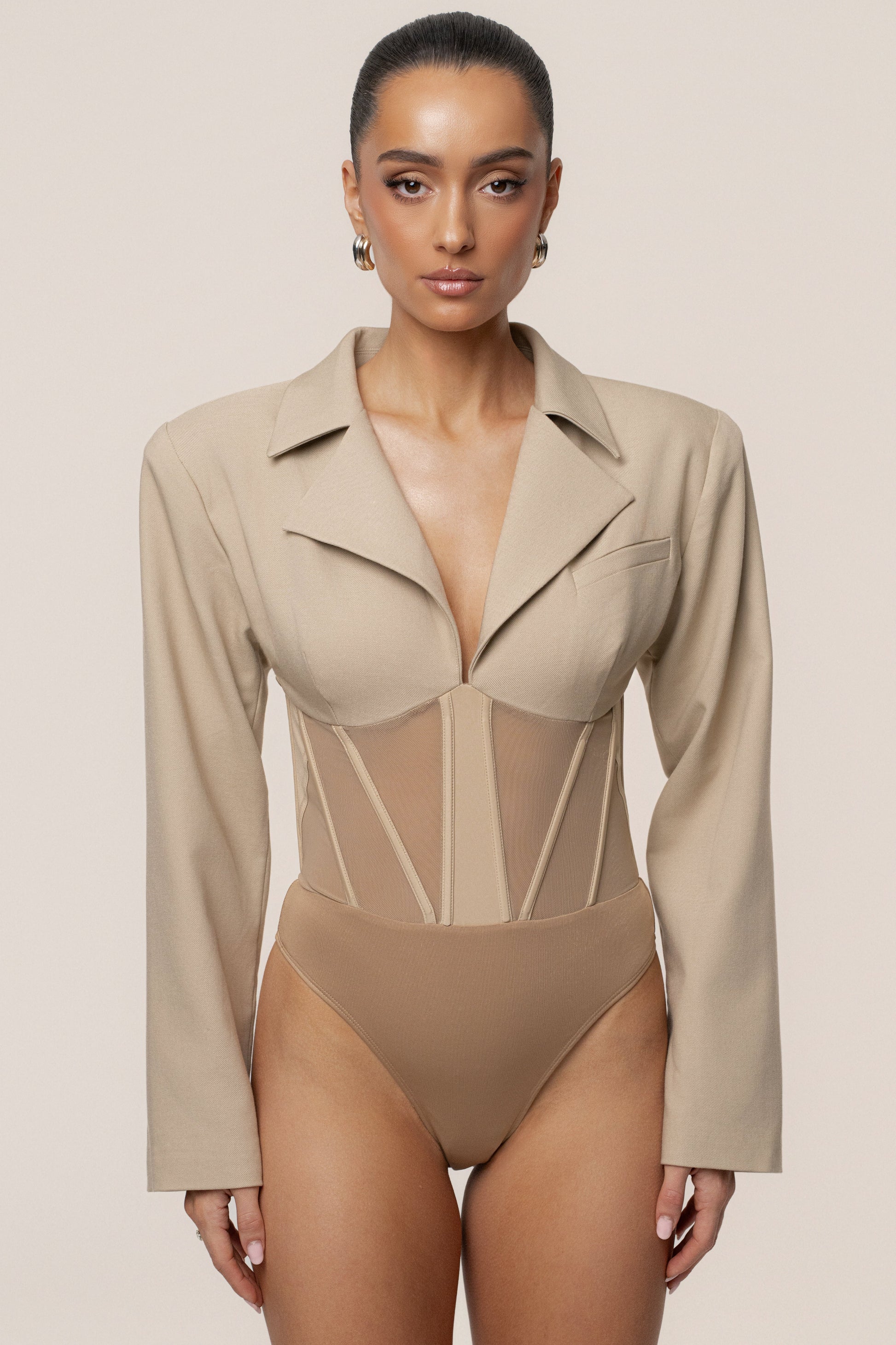 Stone Downtown Blazer Bodysuit JLUXLABEL