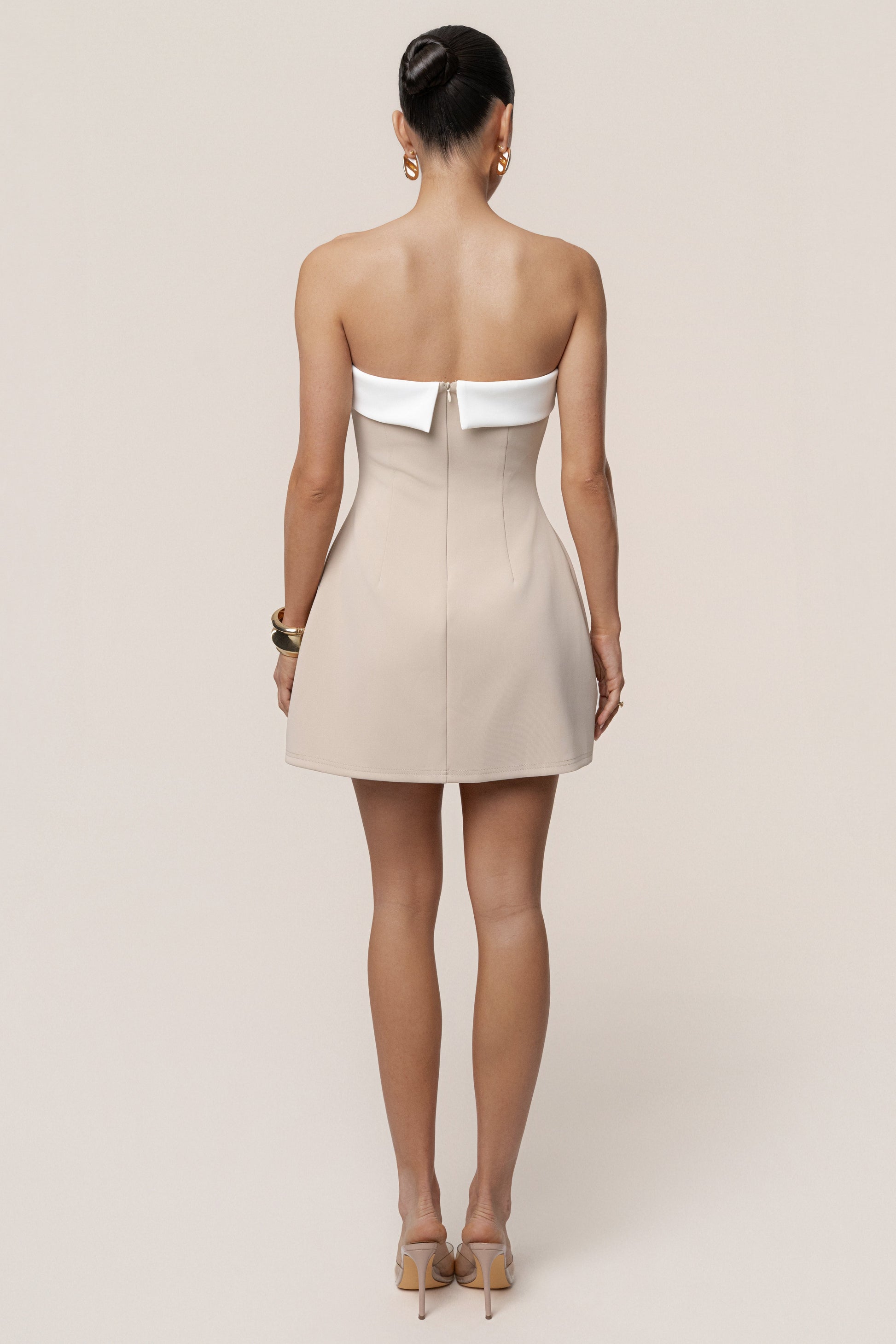 Beige Midnight Toast Mini Dress JLUXLABEL