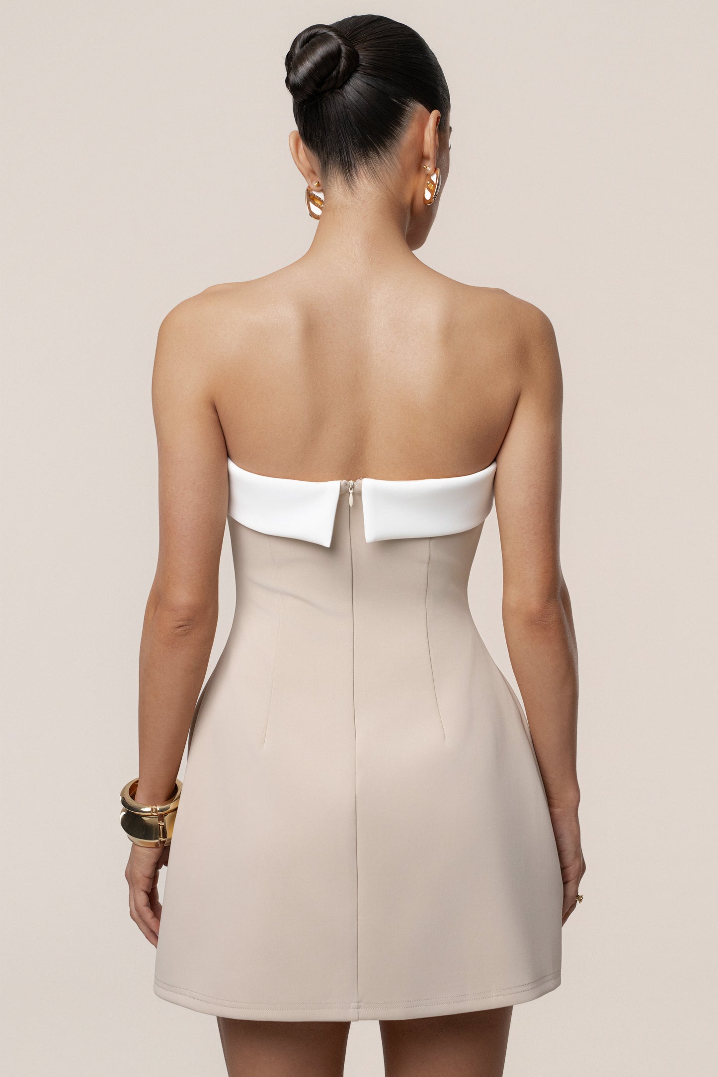 Beige Midnight Toast Mini Dress JLUXLABEL
