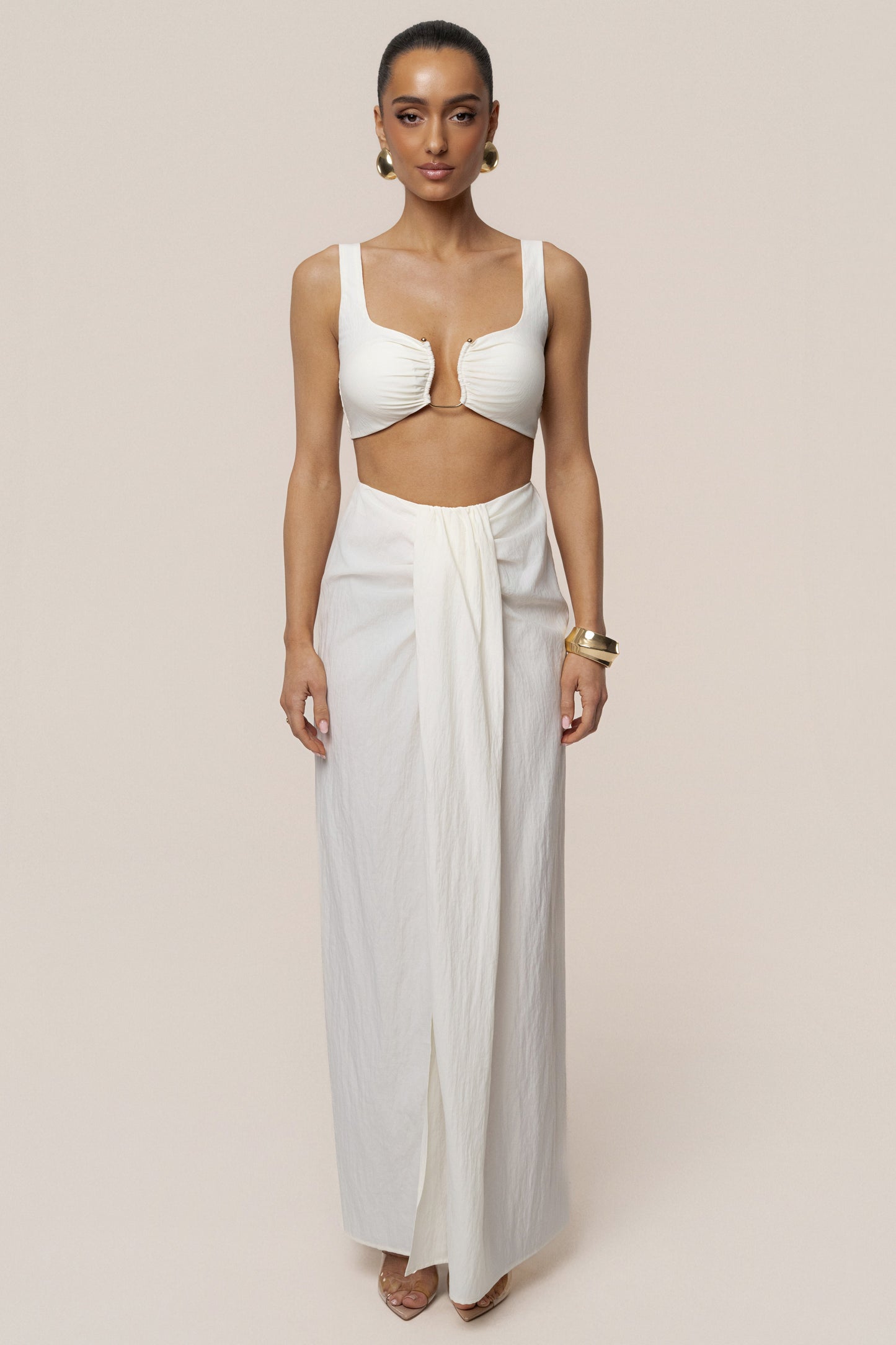 Ivory Flowing Elegance Maxi Skirt JLUXLABEL