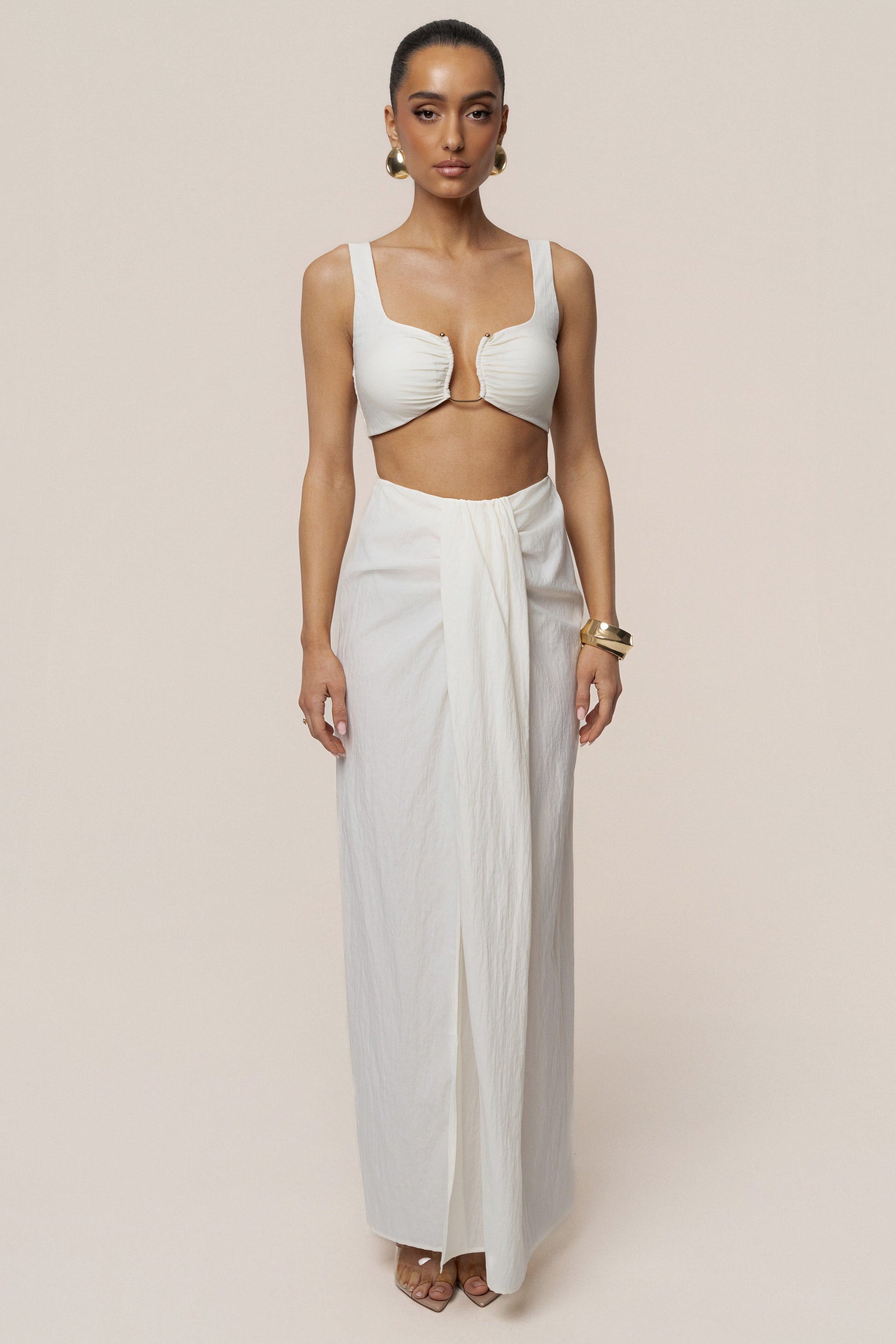 Ivory Flowing Elegance Maxi Skirt JLUXLABEL