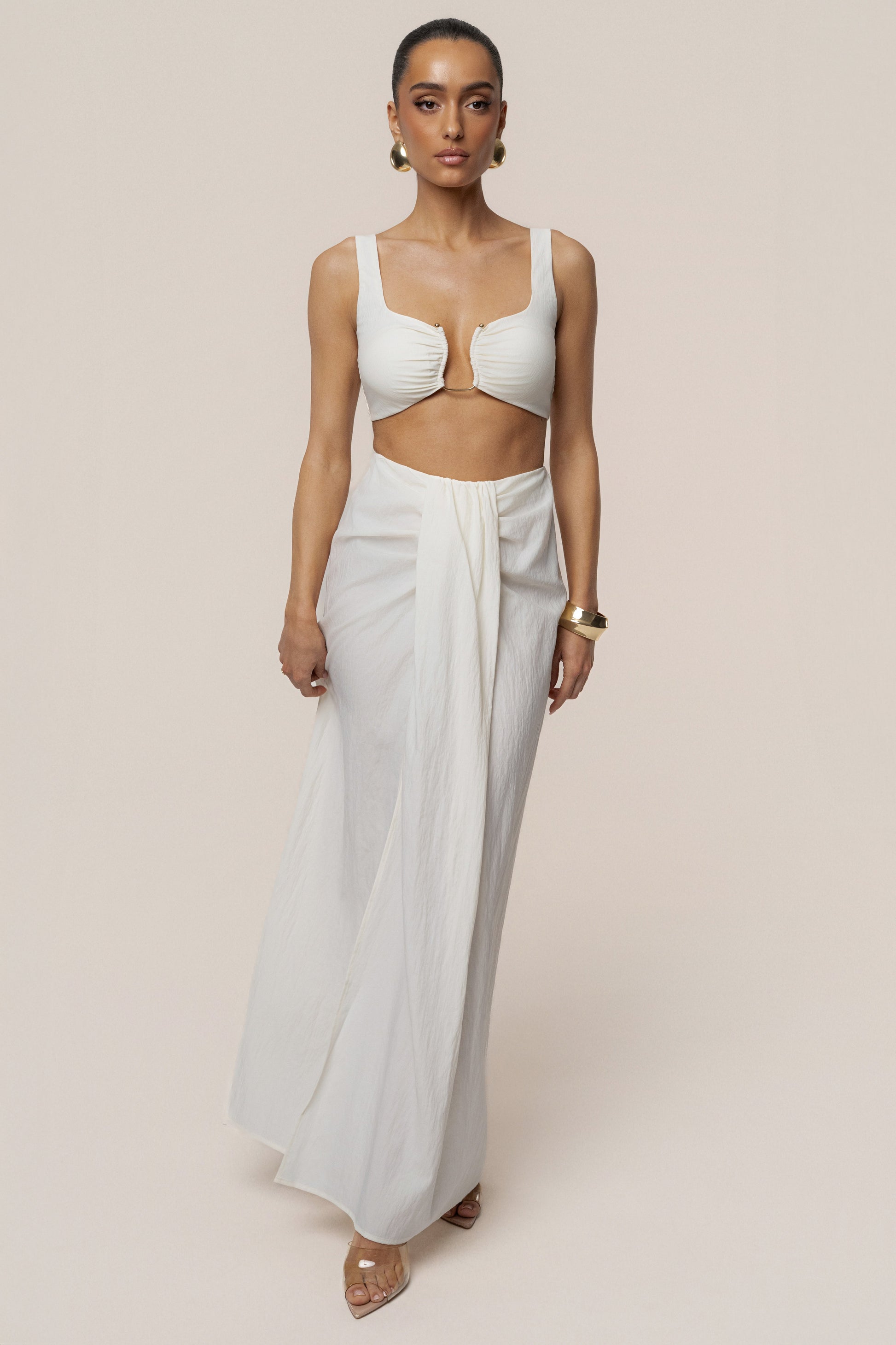 Ivory Flowing Elegance Maxi Skirt JLUXLABEL