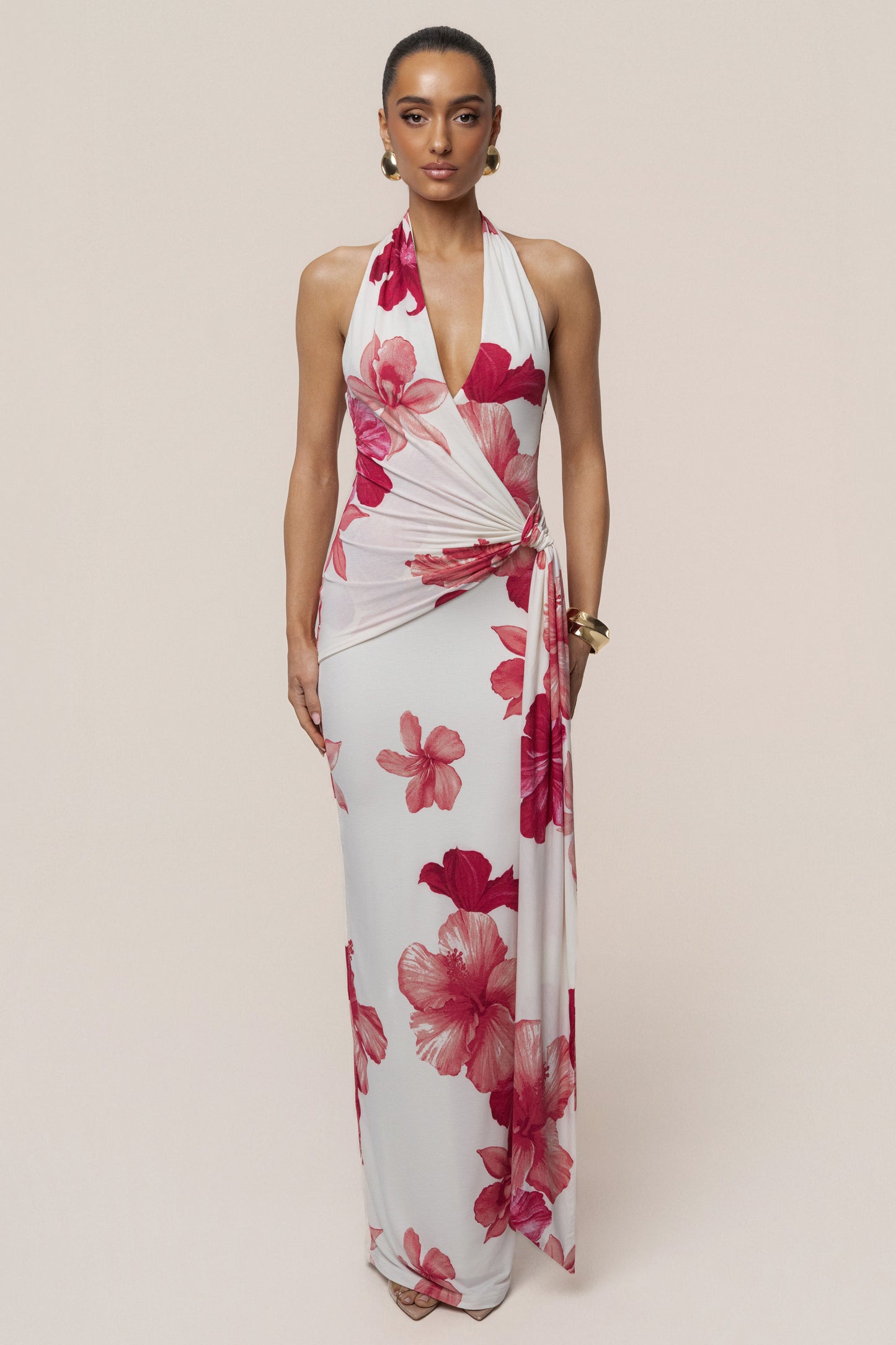 Red Floral Island Blossom Maxi Dress JLUXLABEL